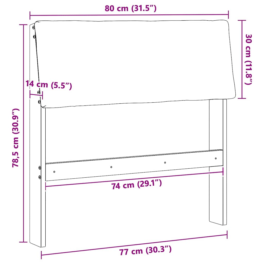 Ταπετσαρισμένο κεφαλάρι Μαύρο 80 cm Στερεά ξυλεία πεύκου