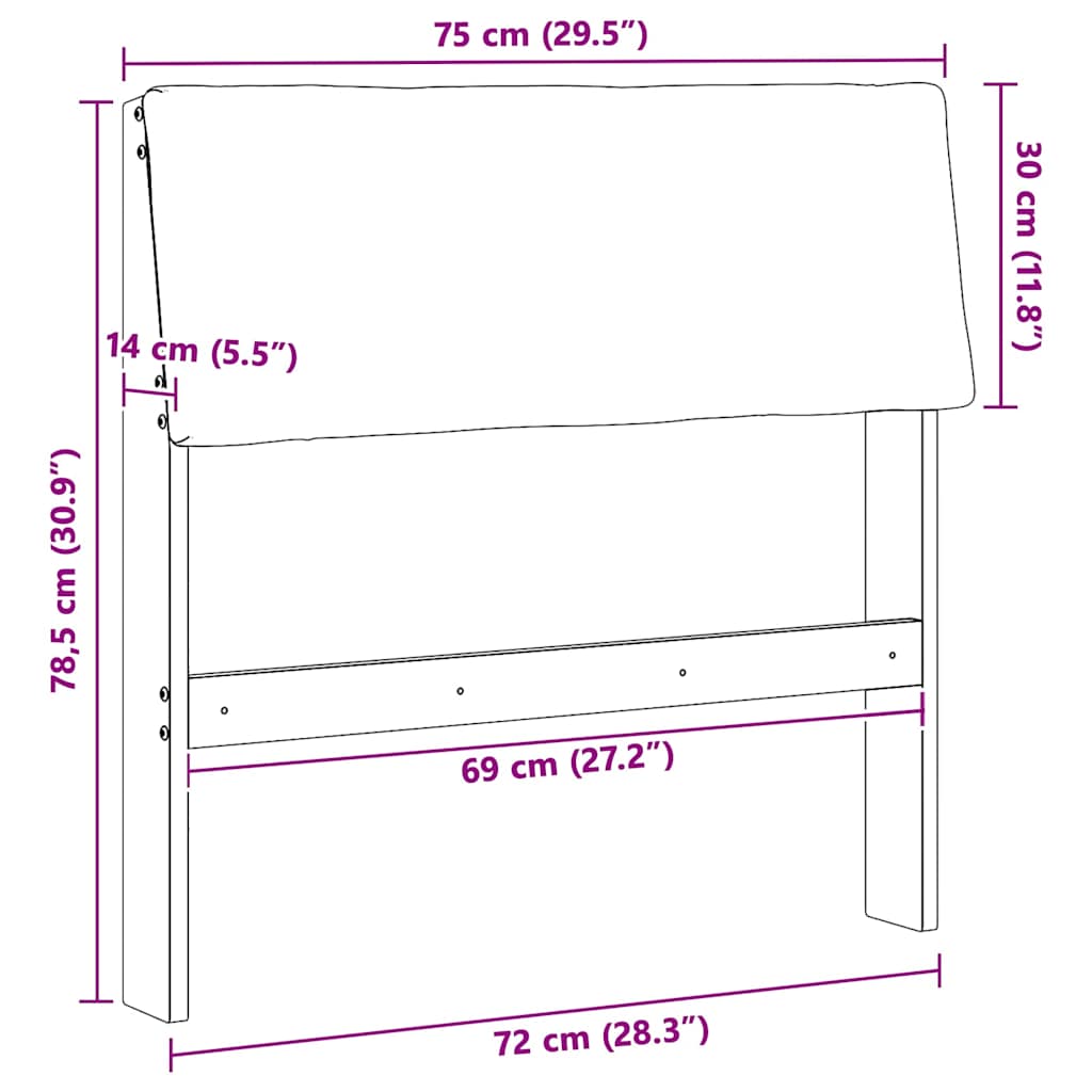 Ταπετσαρισμένο κεφαλάρι Μαύρο 75 cm Στερεά ξυλεία πεύκου