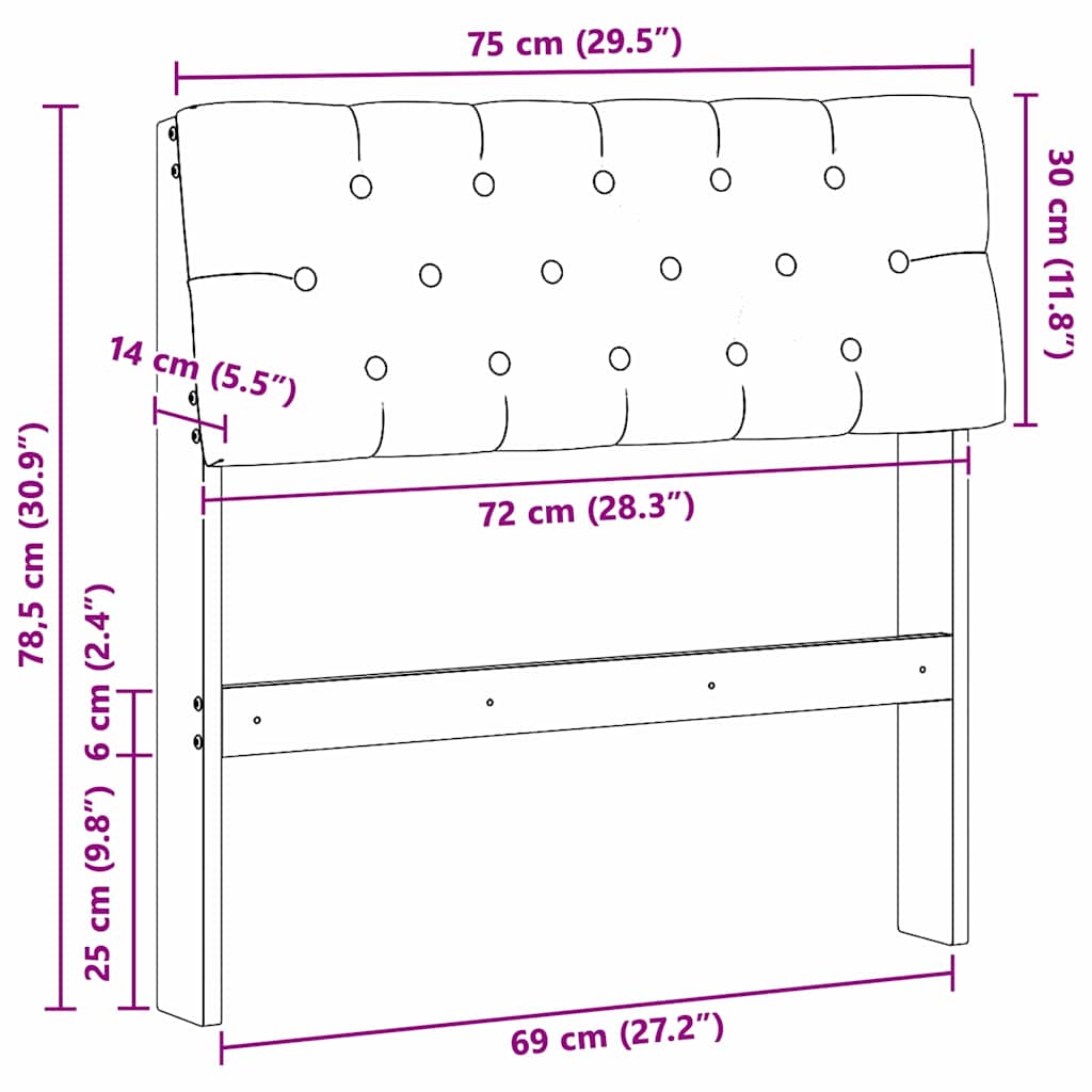 Ταπετσαρισμένο κεφαλάρι Σκούρο Γκρι 75 cm Στερεά ξυλεία πεύκου