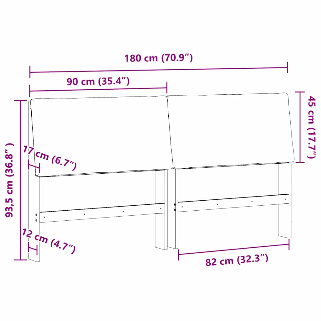 Ταπετσαρισμένο κεφαλάρι Μαύρο 180 cm Στερεά ξυλεία πεύκου
