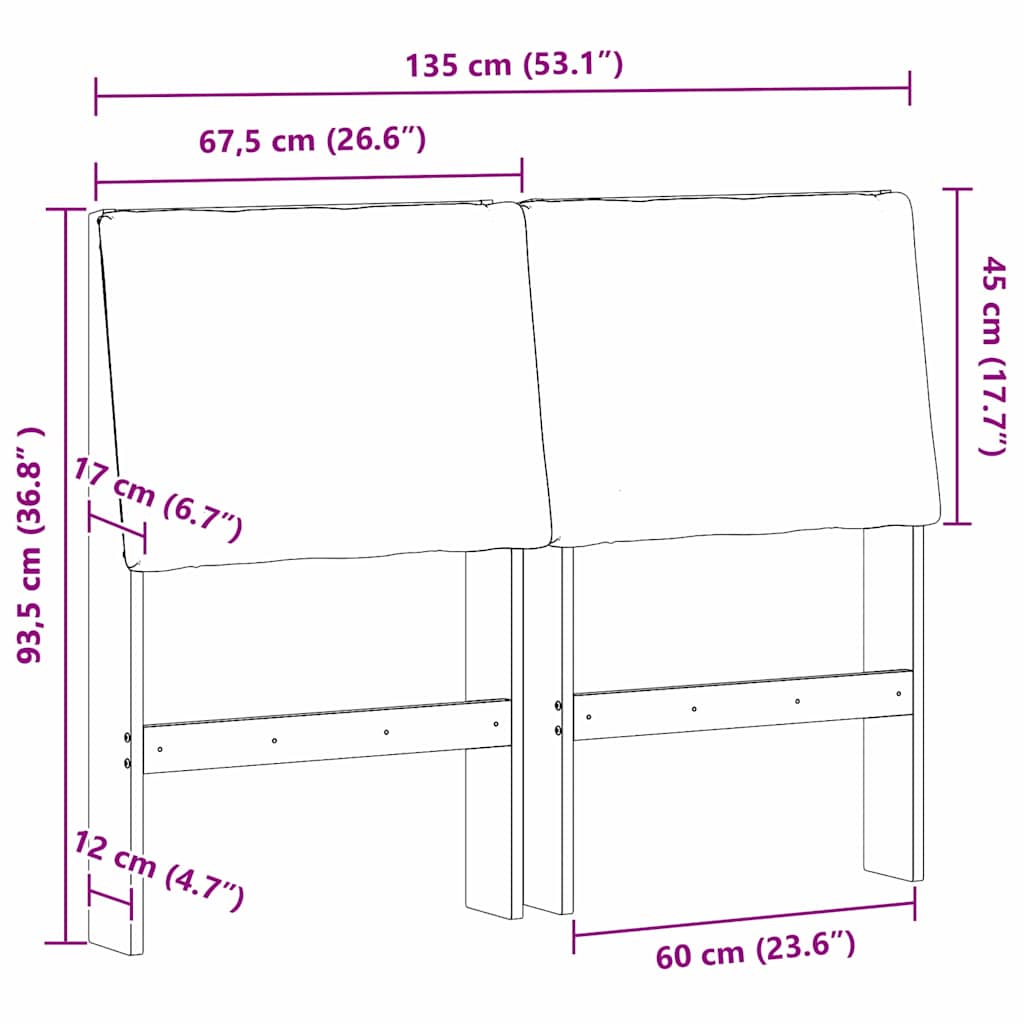 Ταπετσαρισμένο κεφαλάρι Μαύρο 135 cm Στερεά ξυλεία πεύκου