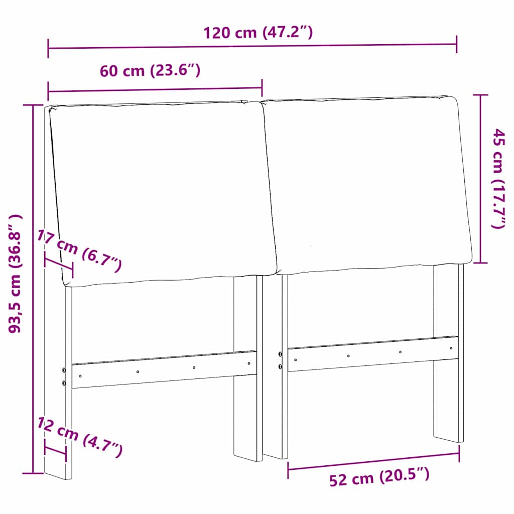 Ταπετσαρισμένο κεφαλάρι Μαύρο 120 cm Στερεά ξυλεία πεύκου