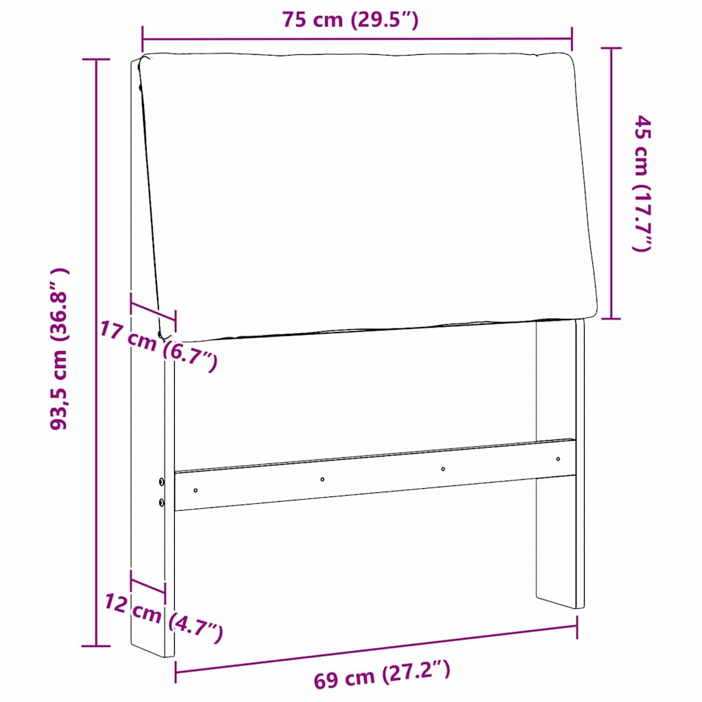 Ταπετσαρισμένο κεφαλάρι Μαύρο 75 cm Στερεά ξυλεία πεύκου
