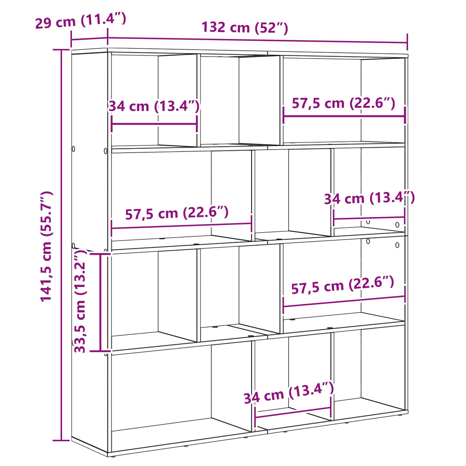 Βιβλιοθήκη Μαύρη Οξυά 132 x 29 x 141,5 εκ. Επεξεργασμένο ξύλο - Pakobazaar