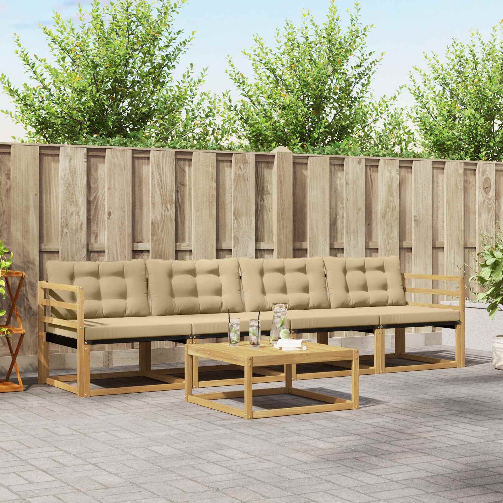 Σειρά Καναπέ Εξωτερικού 5 pcs Λευκό και Μπεζ 79 x 79 x 37 εκ - Pakobazaar