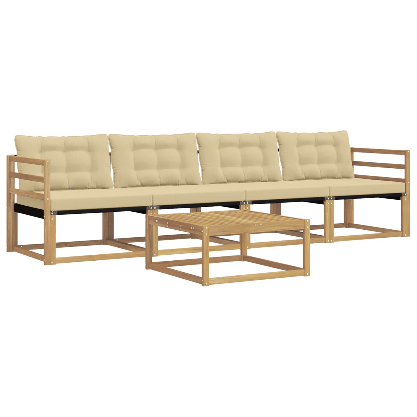 Σειρά Καναπέ Εξωτερικού 5 pcs Λευκό και Μπεζ 79 x 79 x 37 εκ - Pakobazaar