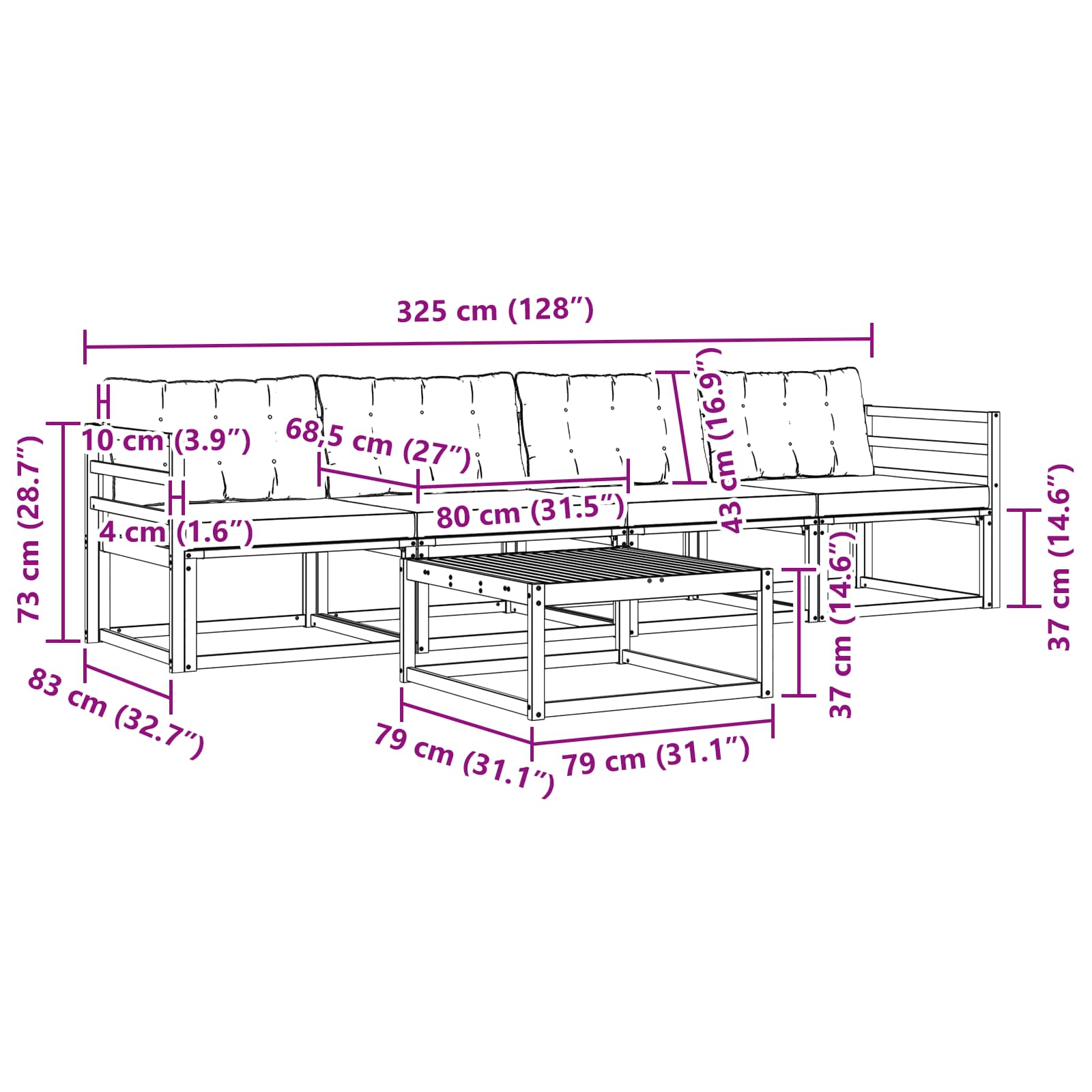 Σειρά Καναπέ Εξωτερικού 5 pcs Λευκό και Κρεμ 79 x 79 x 37 εκ - Pakobazaar