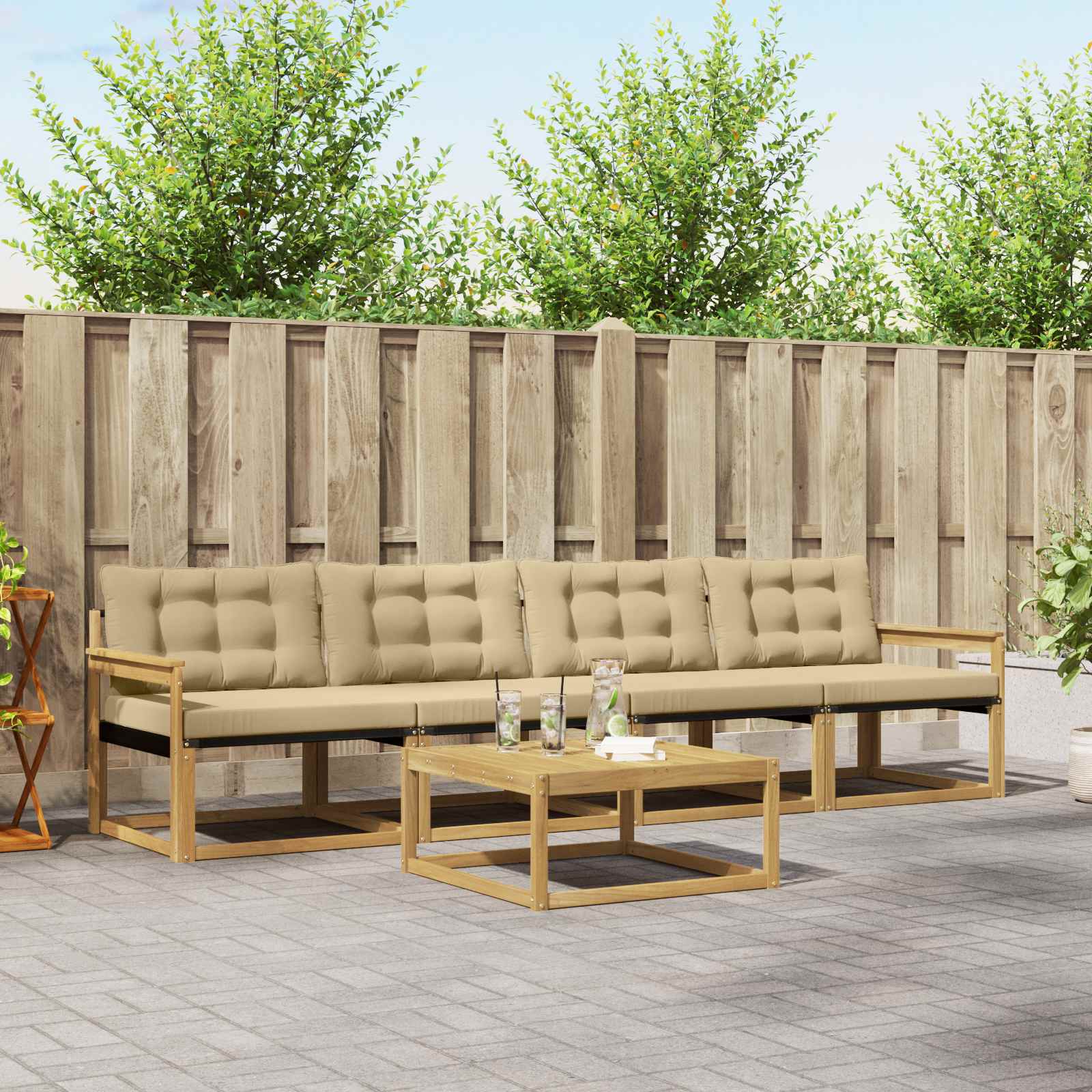 Σειρά Καναπέ Εξωτερικού 5 pcs Λευκό και Μπεζ 79 x 79 x 37 εκ - Pakobazaar