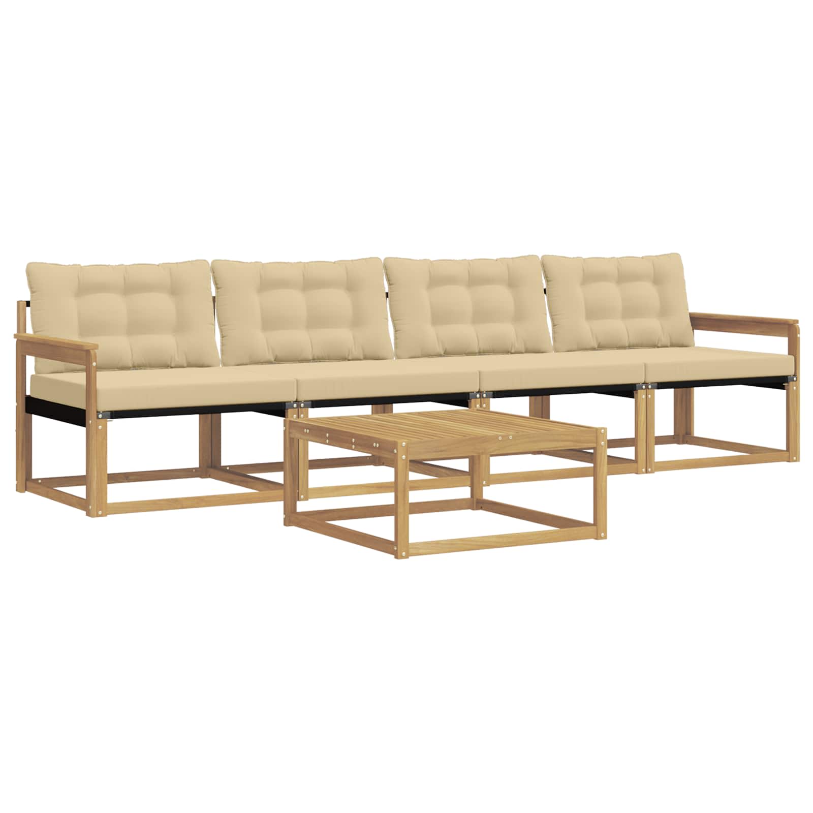 Σειρά Καναπέ Εξωτερικού 5 pcs Λευκό και Μπεζ 79 x 79 x 37 εκ - Pakobazaar