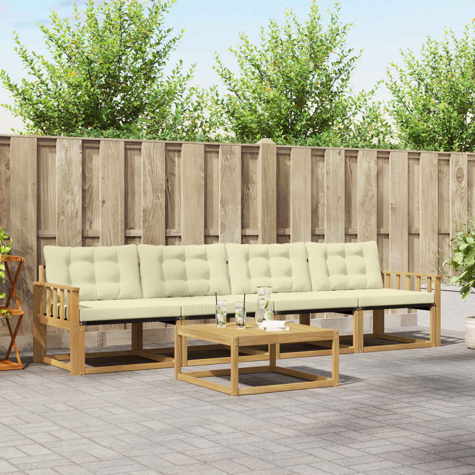 Σειρά Καναπέ Εξωτερικού 5 pcs Λευκό και Κρεμ 79 x 79 x 37 εκ - Pakobazaar
