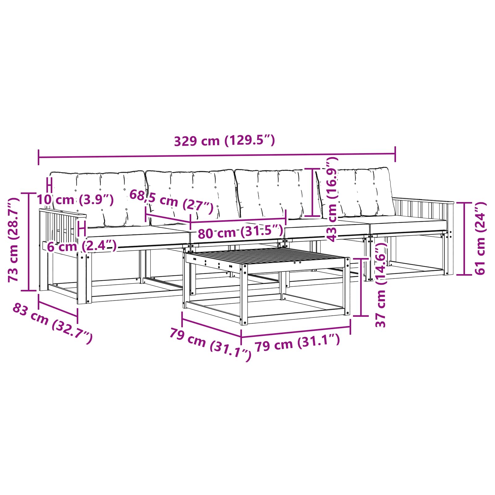 Σειρά Καναπέ Εξωτερικού 5 pcs Λευκό και Κρεμ 79 x 79 x 37 εκ - Pakobazaar