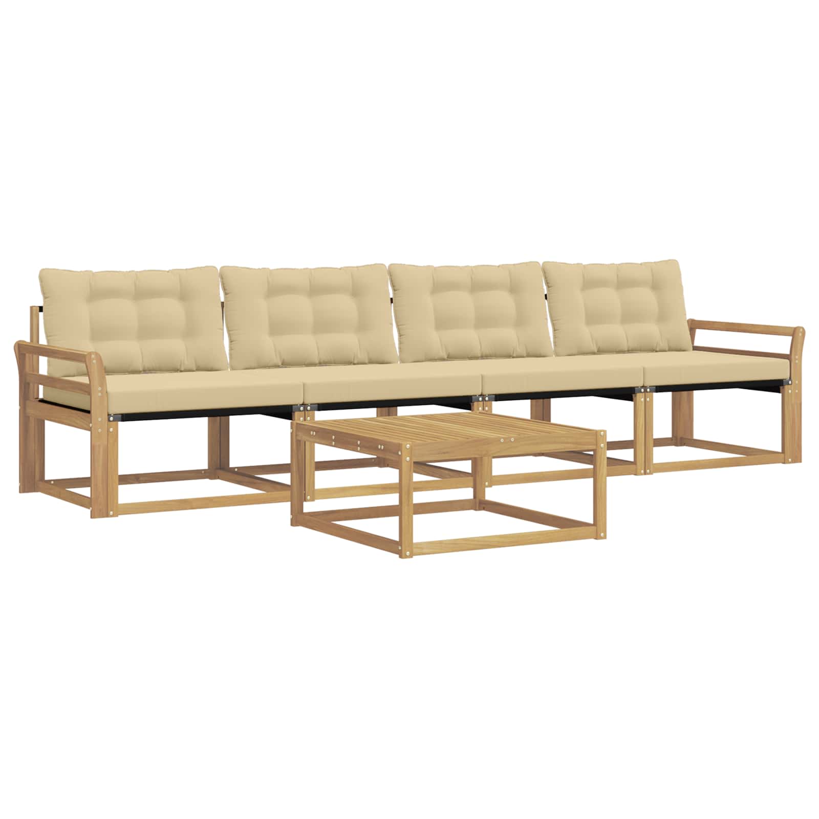 Σειρά Καναπέ Εξωτερικού 5 pcs Λευκό και Μπεζ 79 x 79 x 37 εκ - Pakobazaar