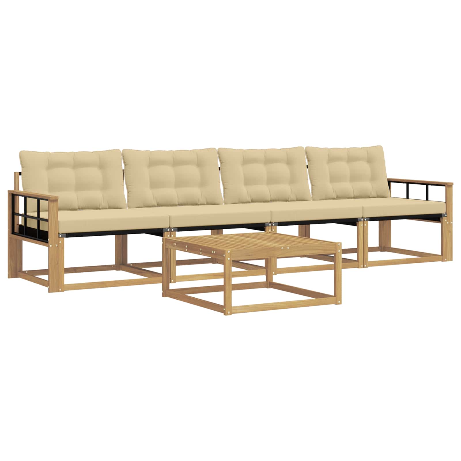 Σειρά Καναπέ Εξωτερικού 5 pcs Λευκό και Μπεζ 79 x 79 x 37 εκ - Pakobazaar