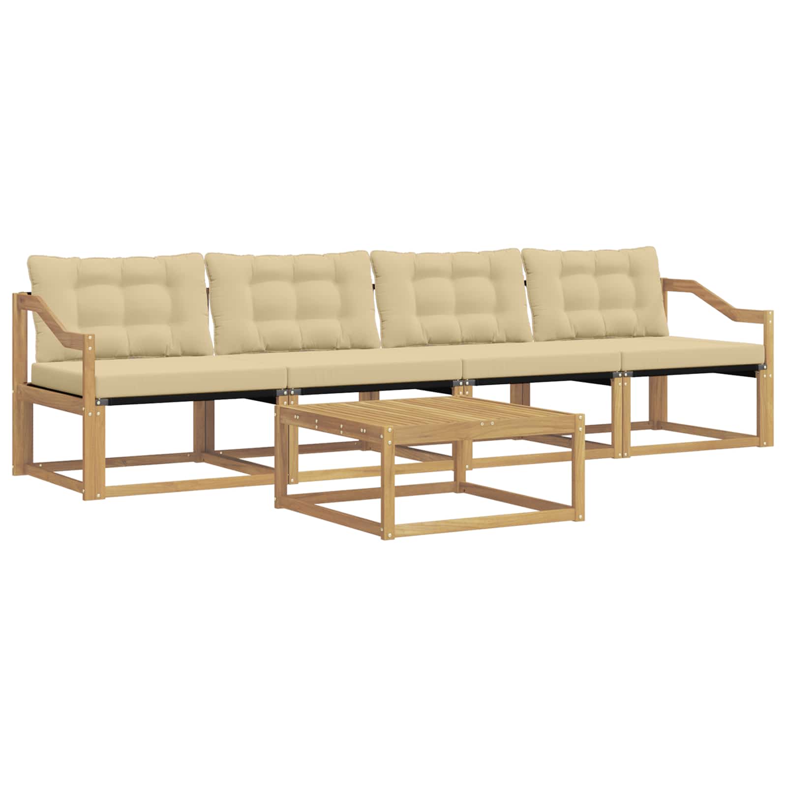 Σειρά Καναπέ Εξωτερικού 5 pcs Λευκό και Μπεζ 79 x 79 x 37 εκ - Pakobazaar
