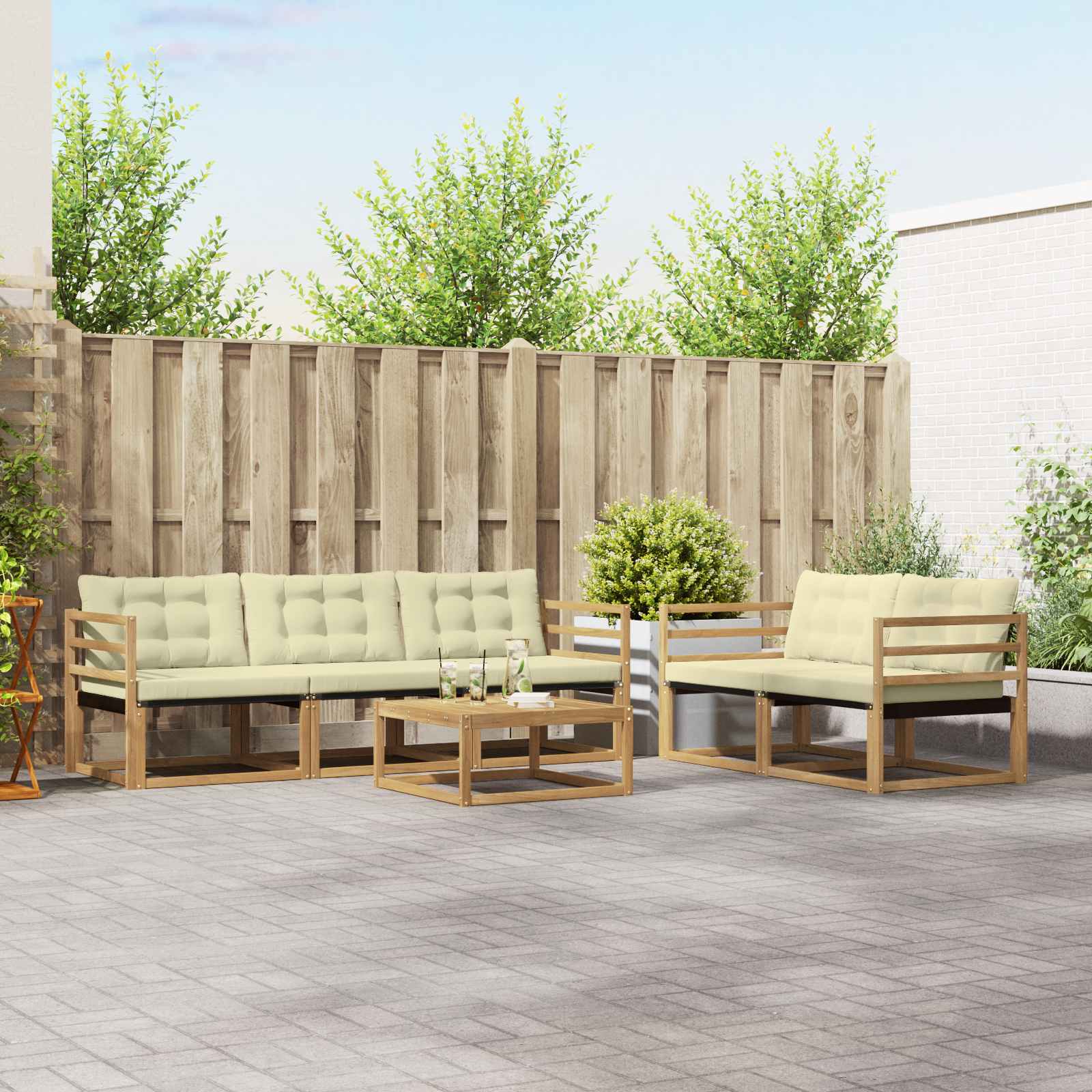 Σειρά Καναπέ Εξωτερικού 6 pcs Λευκό και Κρεμ 79 x 79 x 37 εκ - Pakobazaar