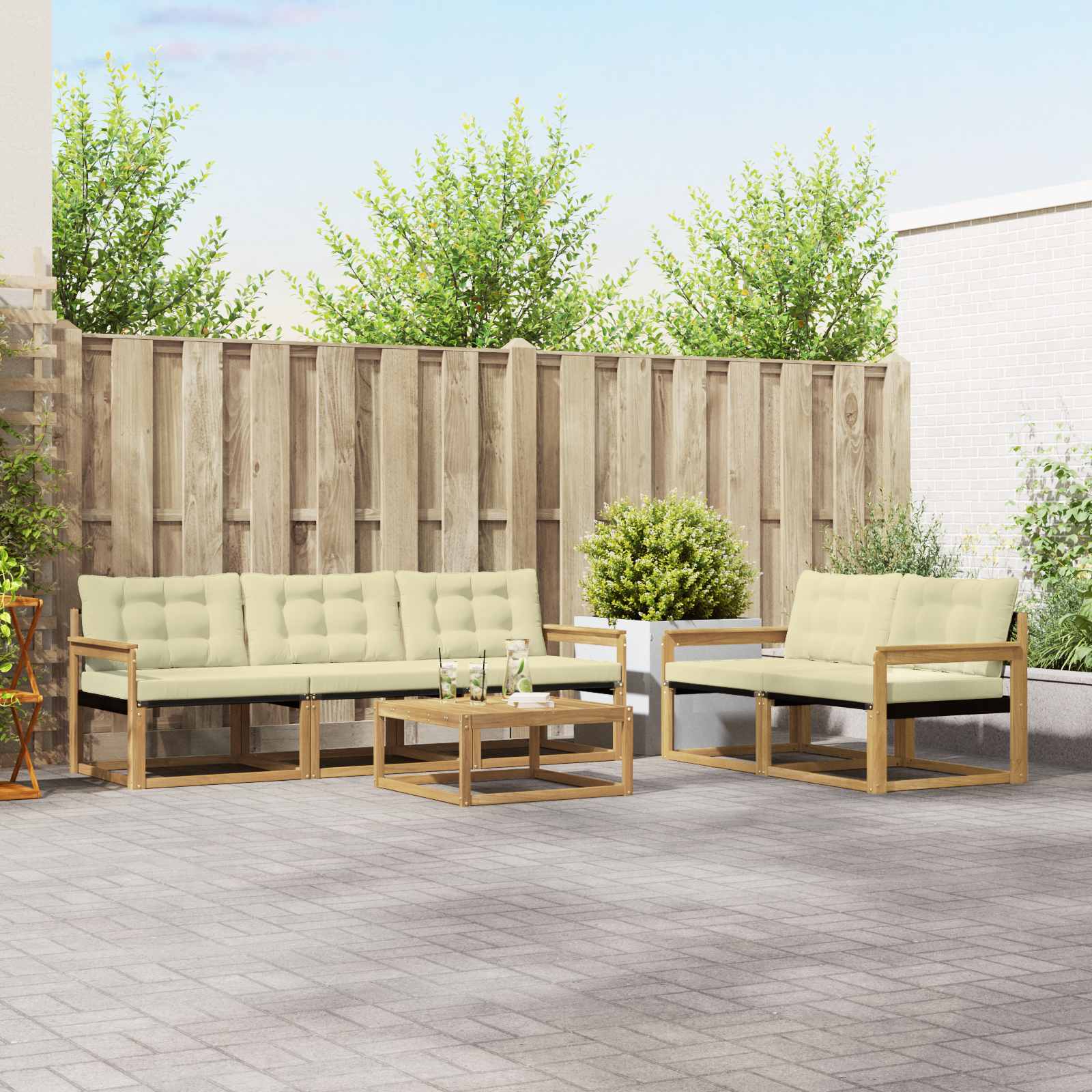 Σειρά Καναπέ Εξωτερικού 6 pcs Λευκό και Κρεμ 79 x 79 x 37 εκ - Pakobazaar