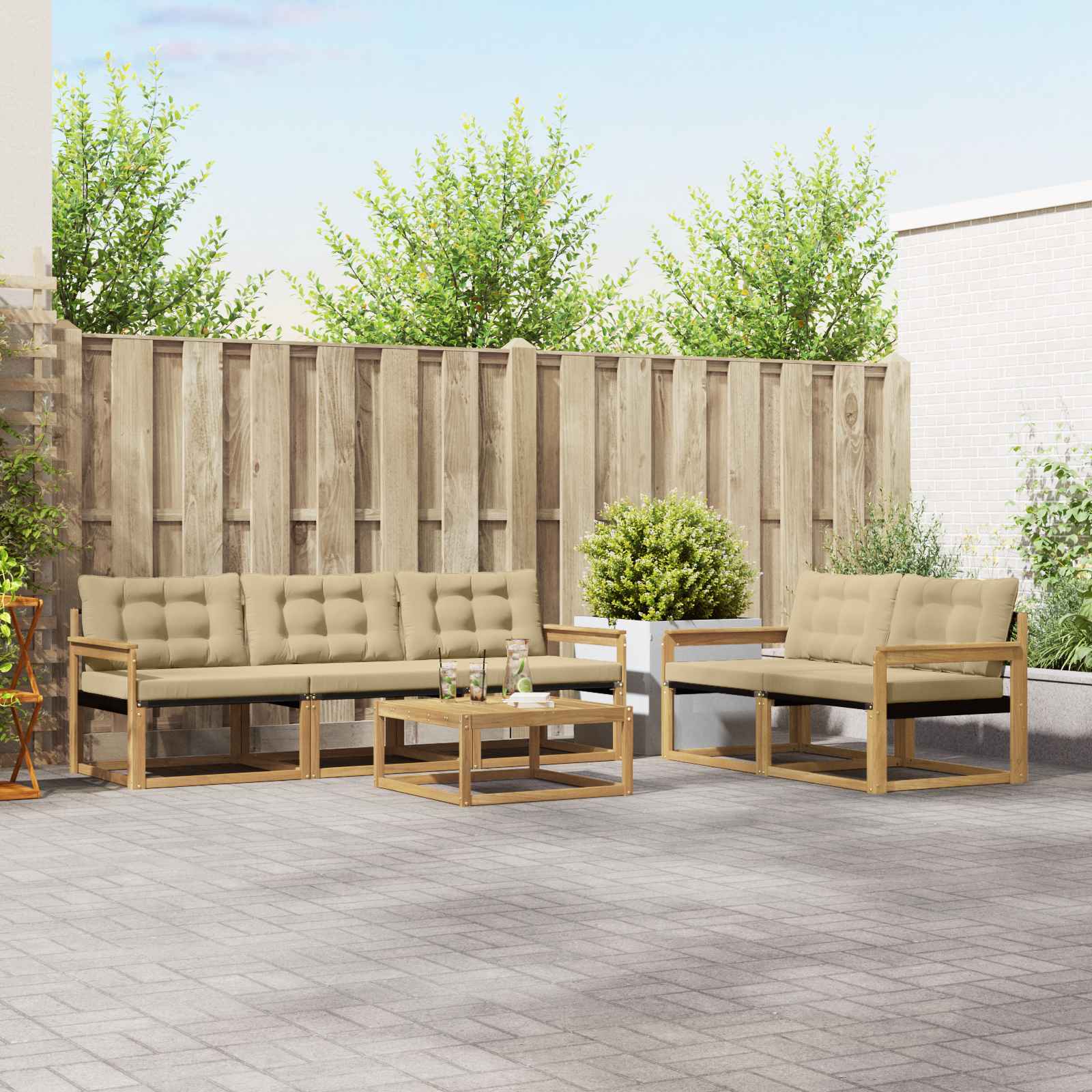 Σειρά Καναπέ Εξωτερικού 6 pcs Λευκό και Μπεζ 79 x 79 x 37 εκ - Pakobazaar
