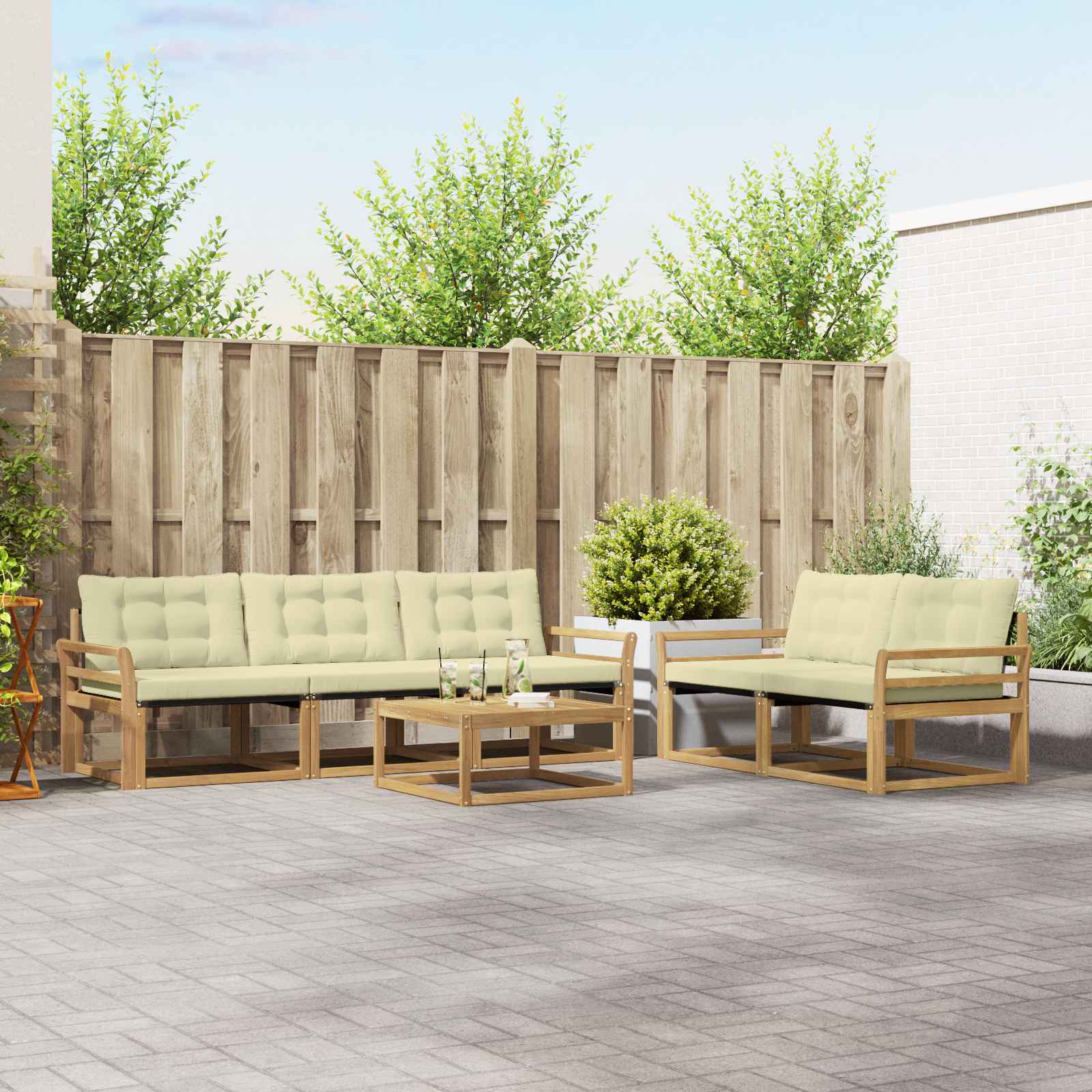 Σειρά Καναπέ Εξωτερικού 6 pcs Λευκό και Κρεμ 79 x 79 x 37 εκ - Pakobazaar