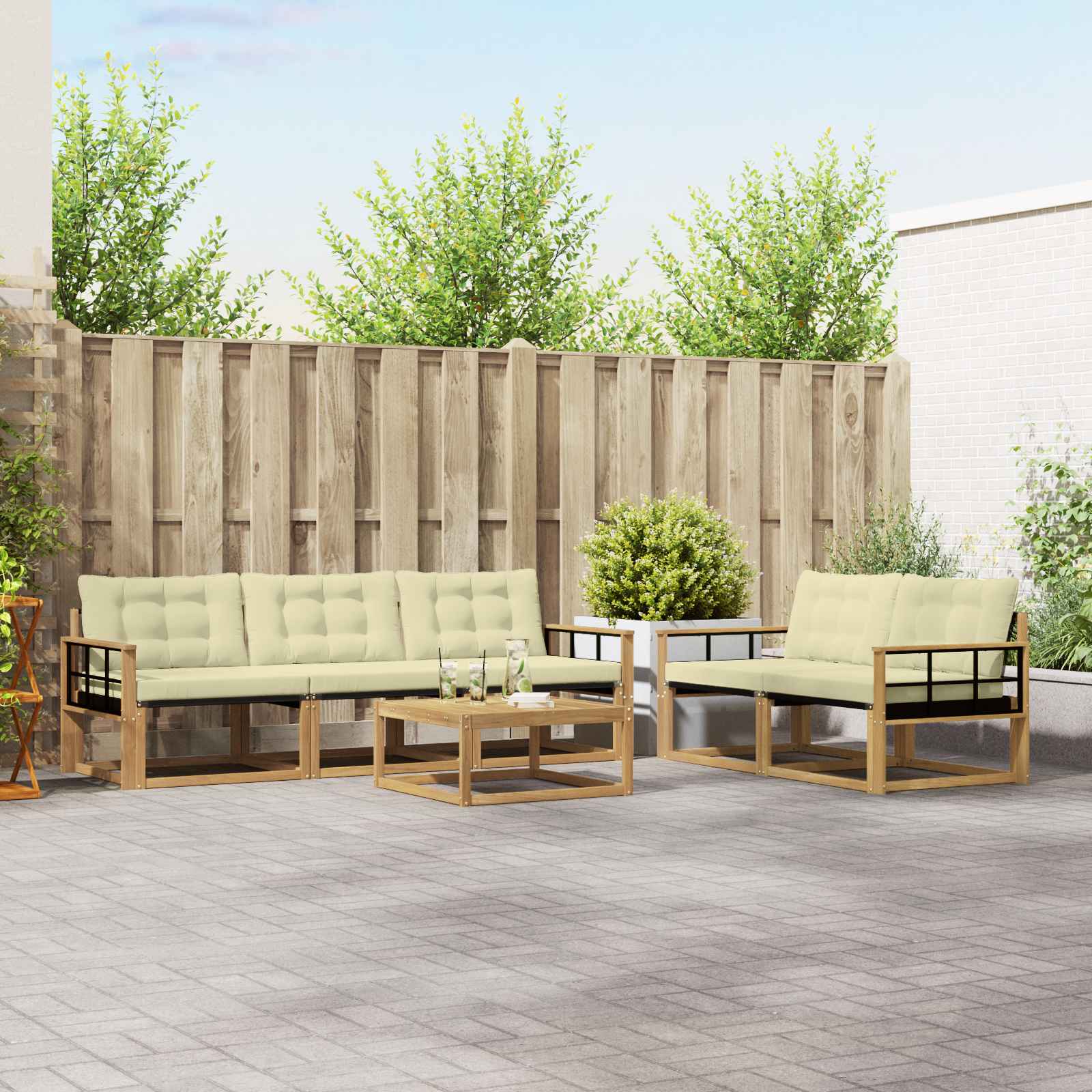 Σειρά Καναπέ Εξωτερικού 6 pcs Λευκό και Κρεμ 79 x 79 x 37 εκ - Pakobazaar