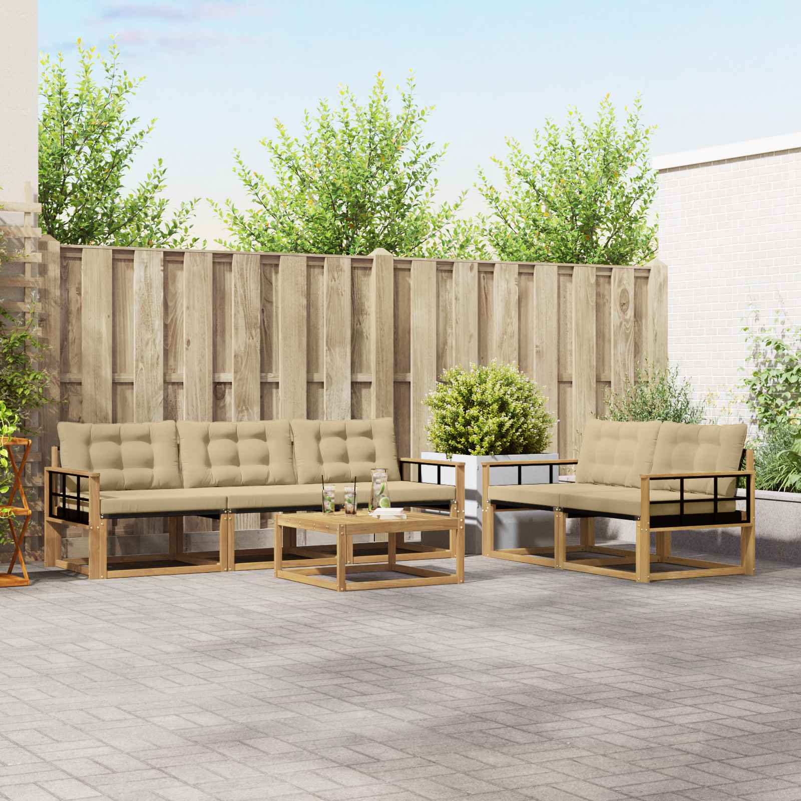 Σειρά Καναπέ Εξωτερικού 6 pcs Λευκό και Μπεζ 79 x 79 x 37 εκ - Pakobazaar