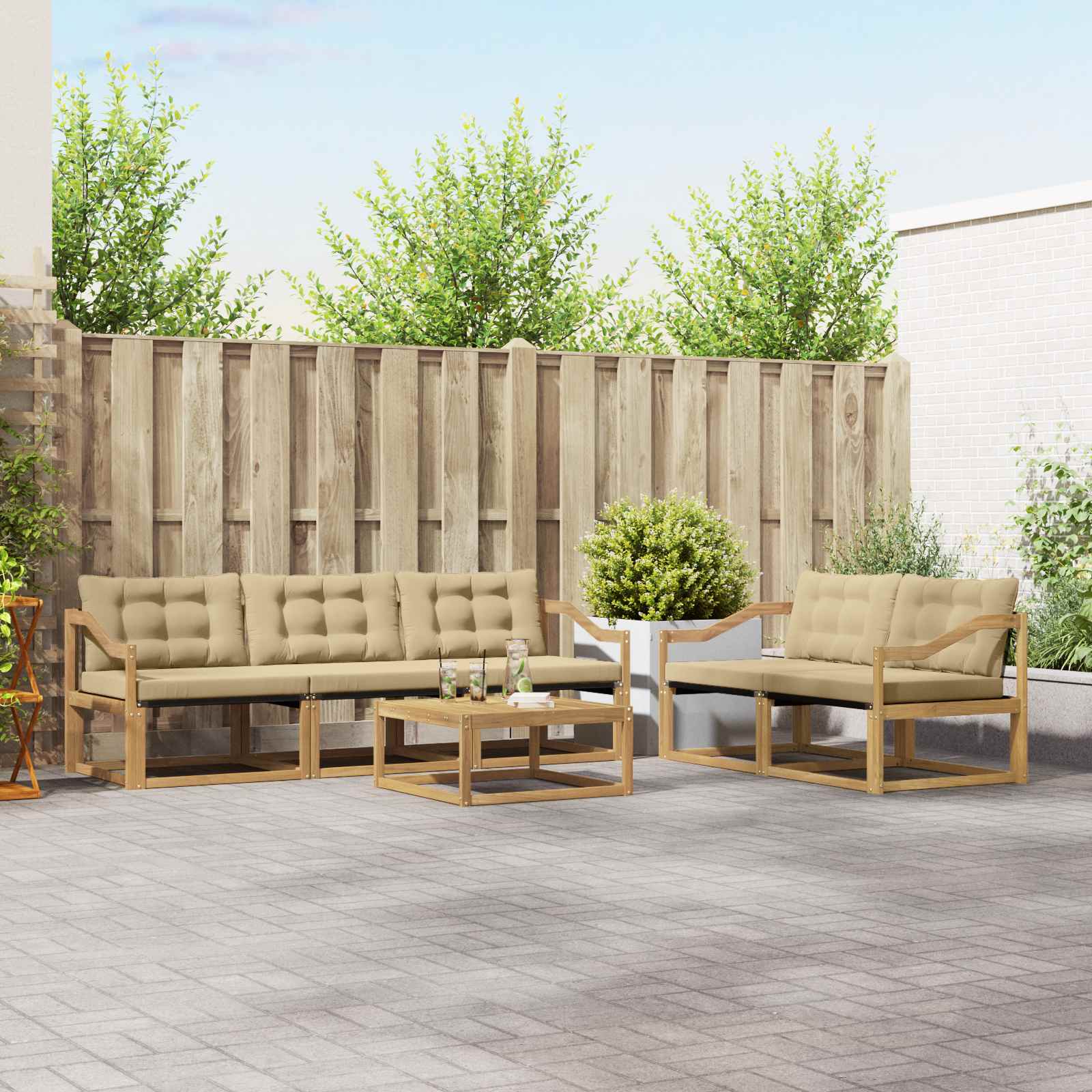 Σειρά Καναπέ Εξωτερικού 6 pcs Λευκό και Μπεζ 79 x 79 x 37 εκ - Pakobazaar