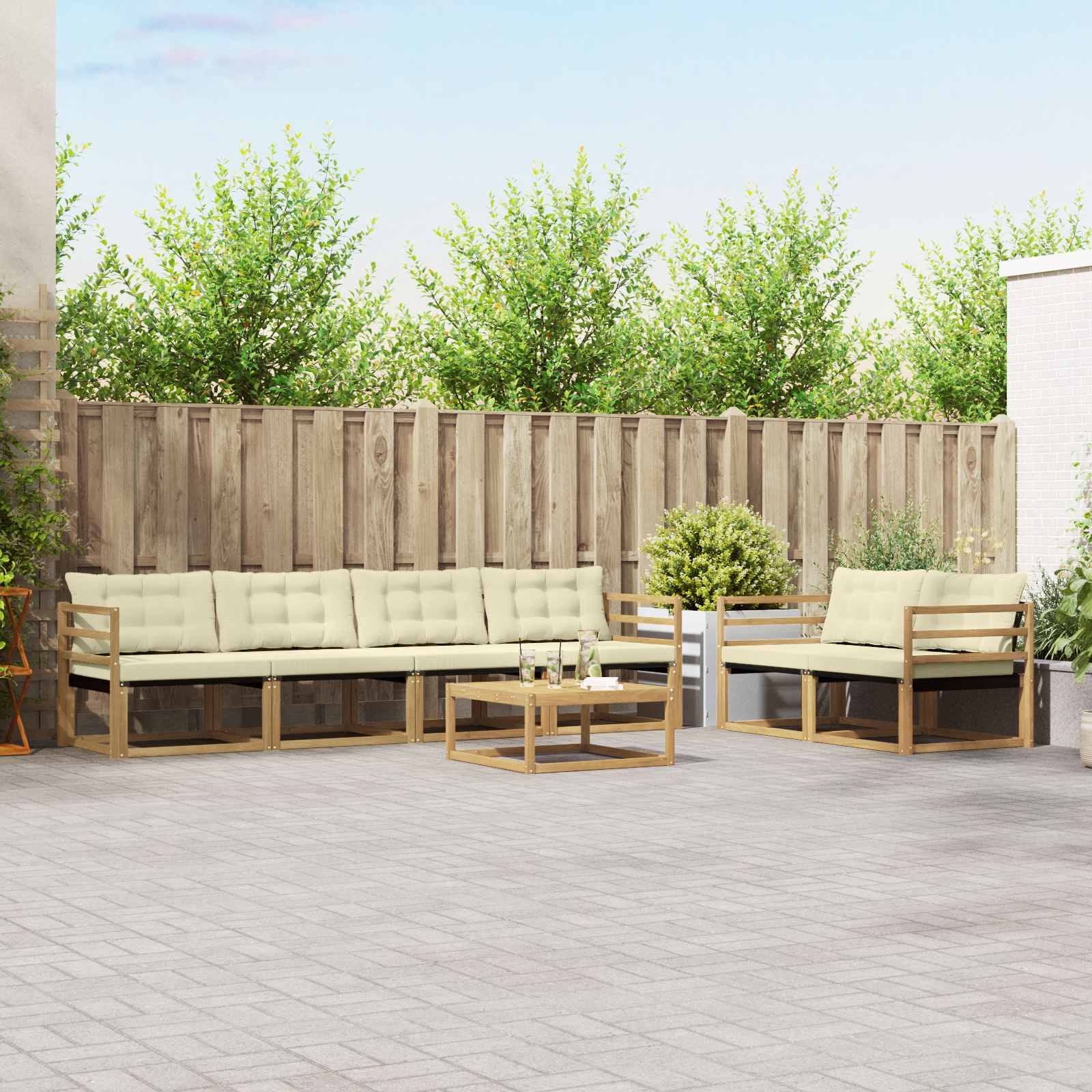 Σειρά Καναπέ Εξωτερικού 7 pcs Λευκό και Κρεμ 79 x 79 x 37 εκ - Pakobazaar