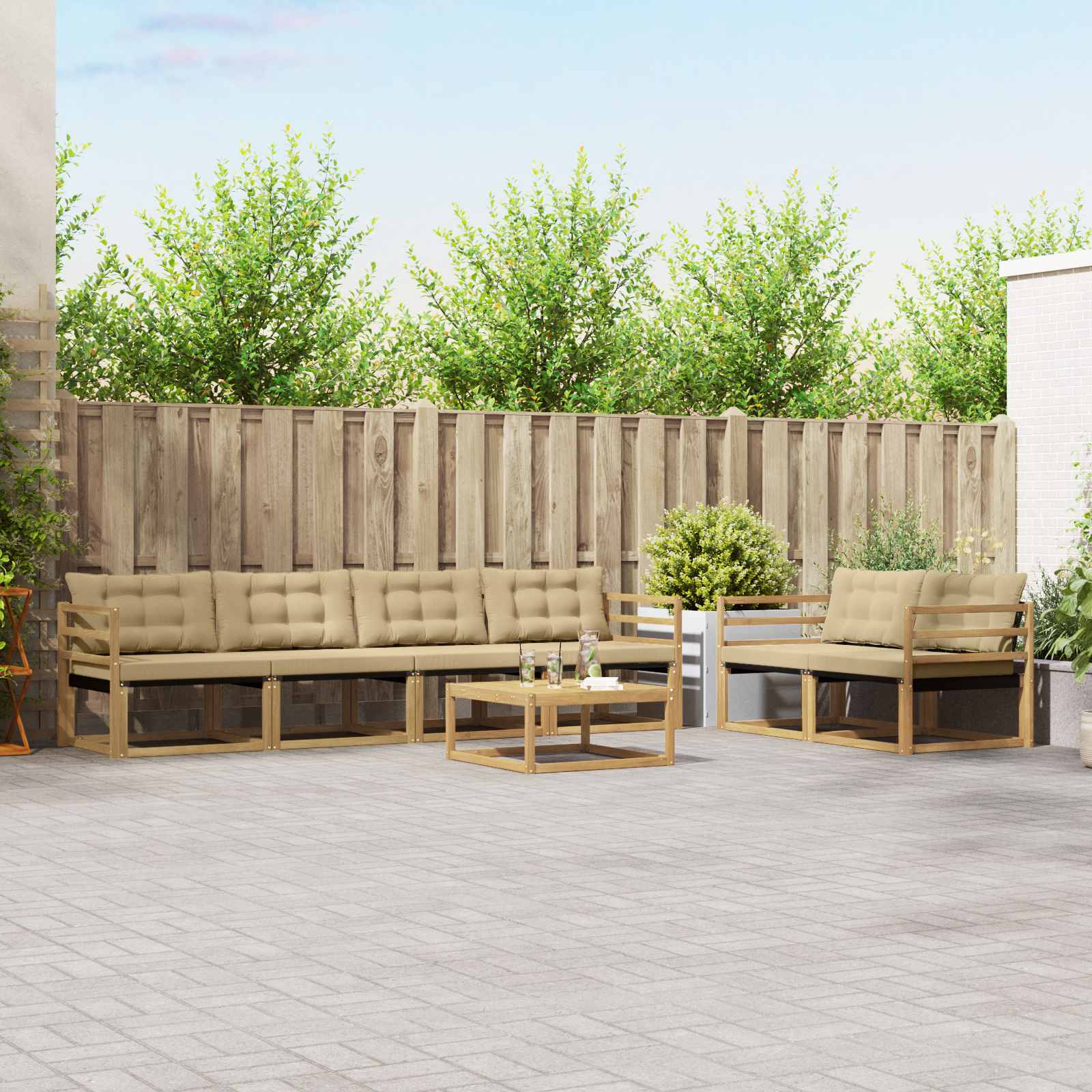 Σειρά Καναπέ Εξωτερικού 7 pcs Λευκό και Μπεζ 79 x 79 x 37 εκ - Pakobazaar