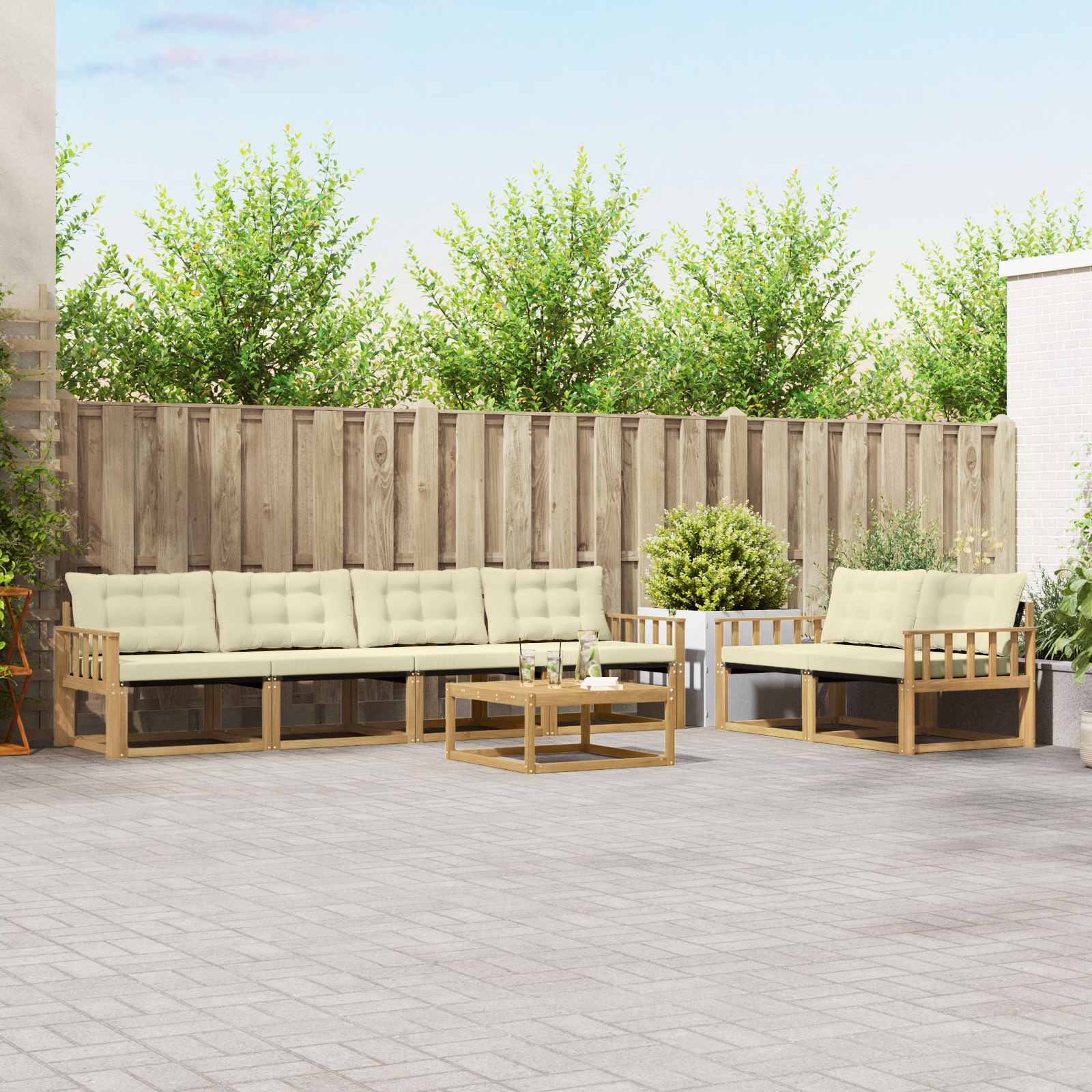 Σειρά Καναπέ Εξωτερικού 7 pcs Λευκό και Κρεμ 79 x 79 x 37 εκ - Pakobazaar