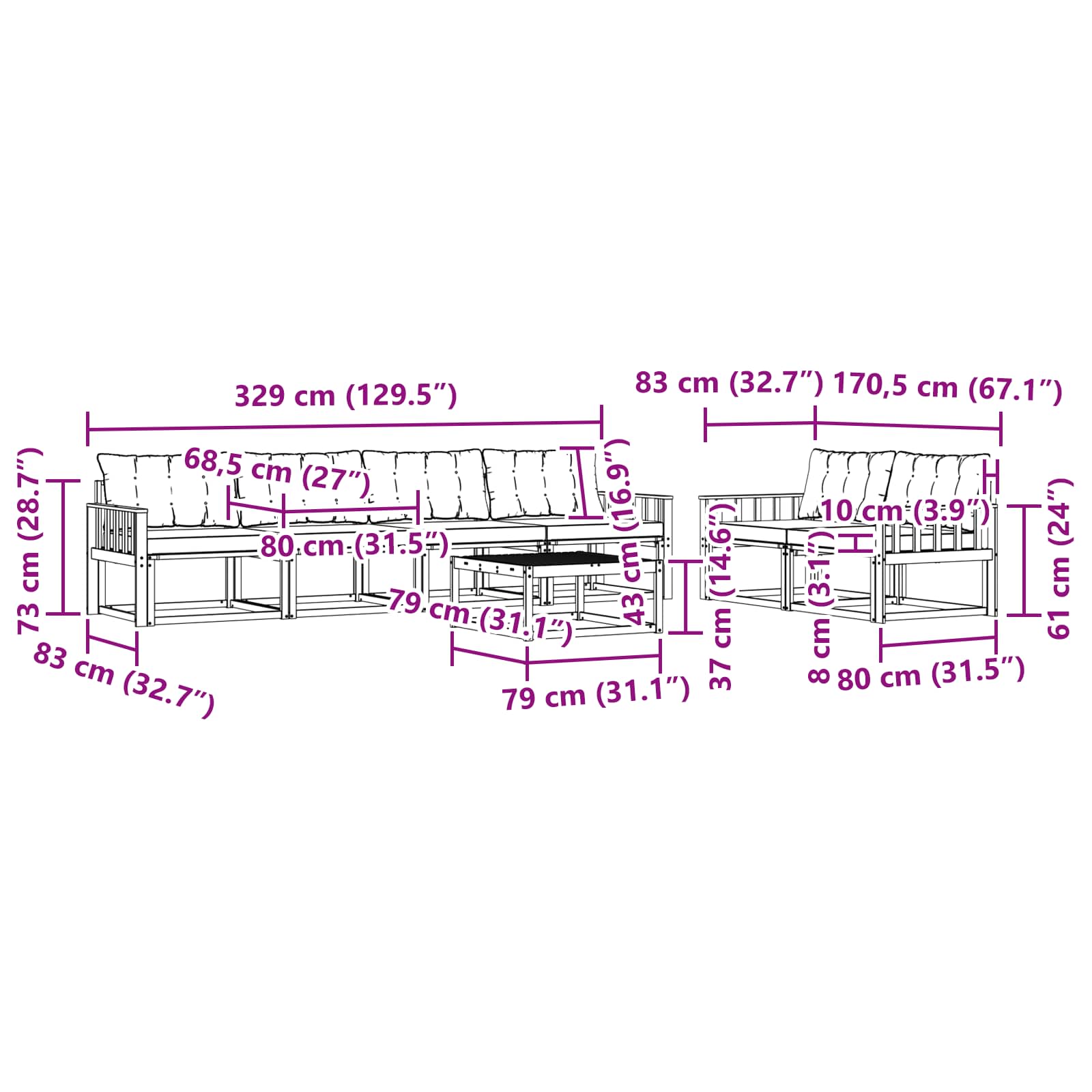 Σειρά Καναπέ Εξωτερικού 7 pcs Λευκό και Κρεμ 79 x 79 x 37 εκ - Pakobazaar