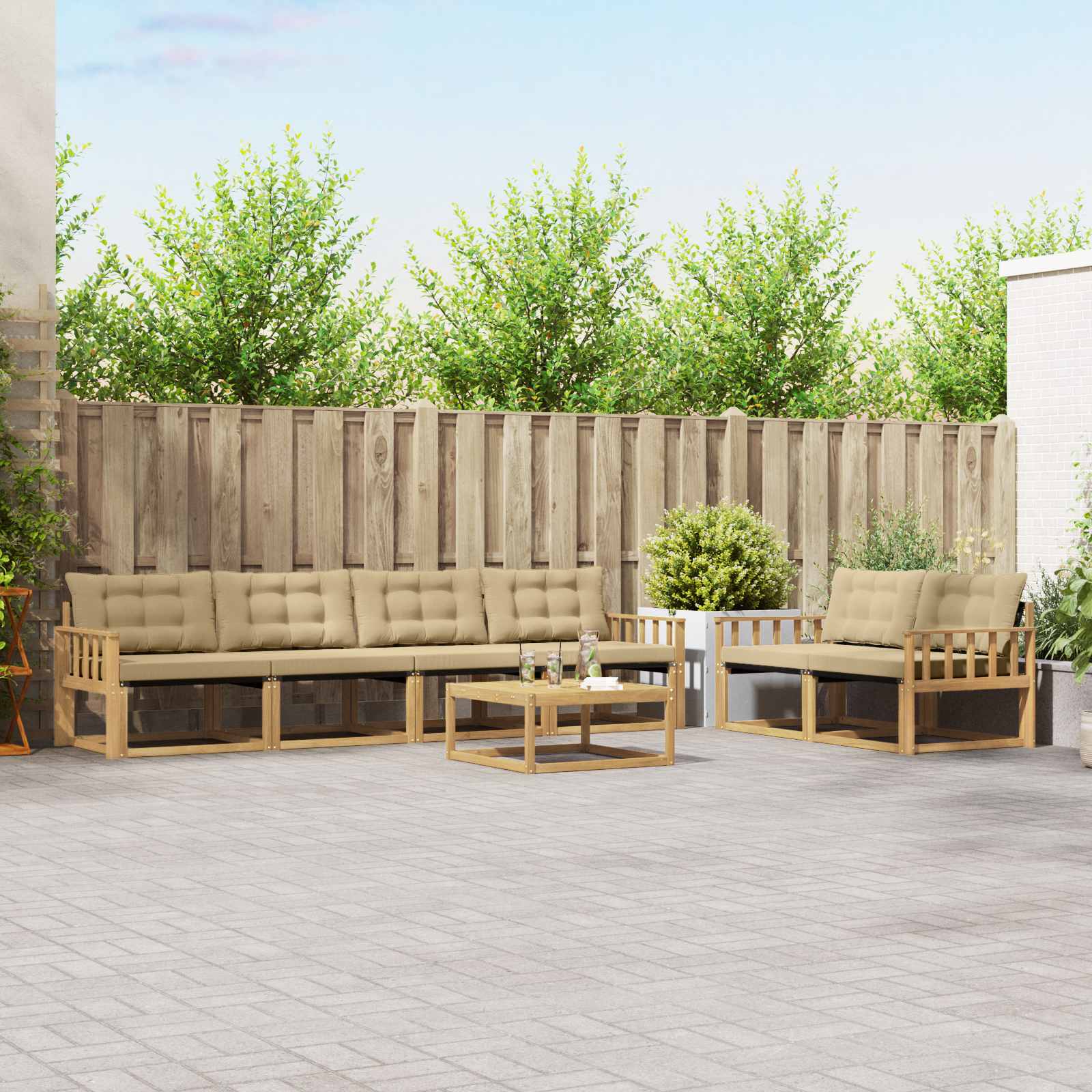 Σειρά Καναπέ Εξωτερικού 7 pcs Λευκό και Μπεζ 79 x 79 x 37 εκ - Pakobazaar