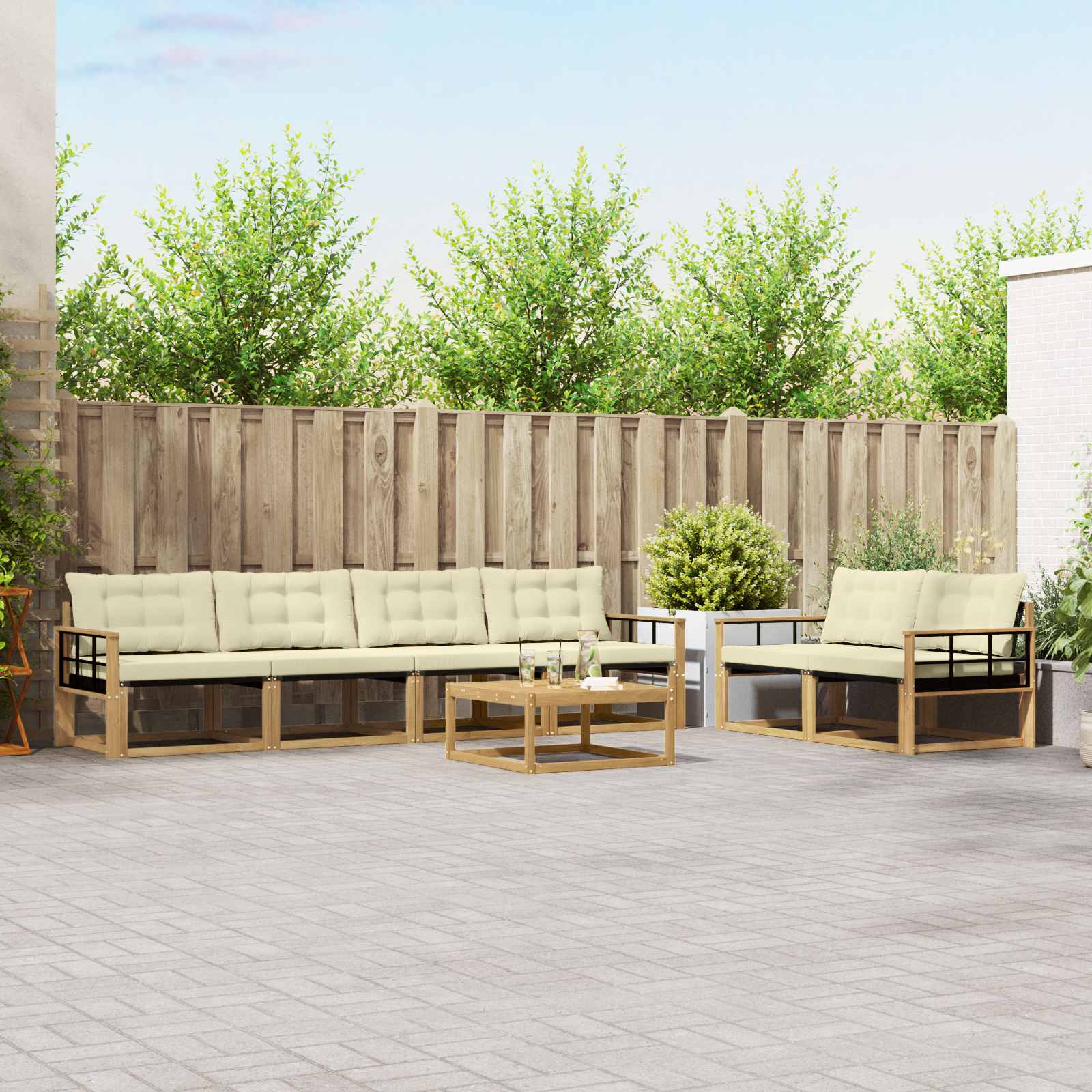 Σειρά Καναπέ Εξωτερικού 7 pcs Λευκό και Κρεμ 79 x 79 x 37 εκ - Pakobazaar