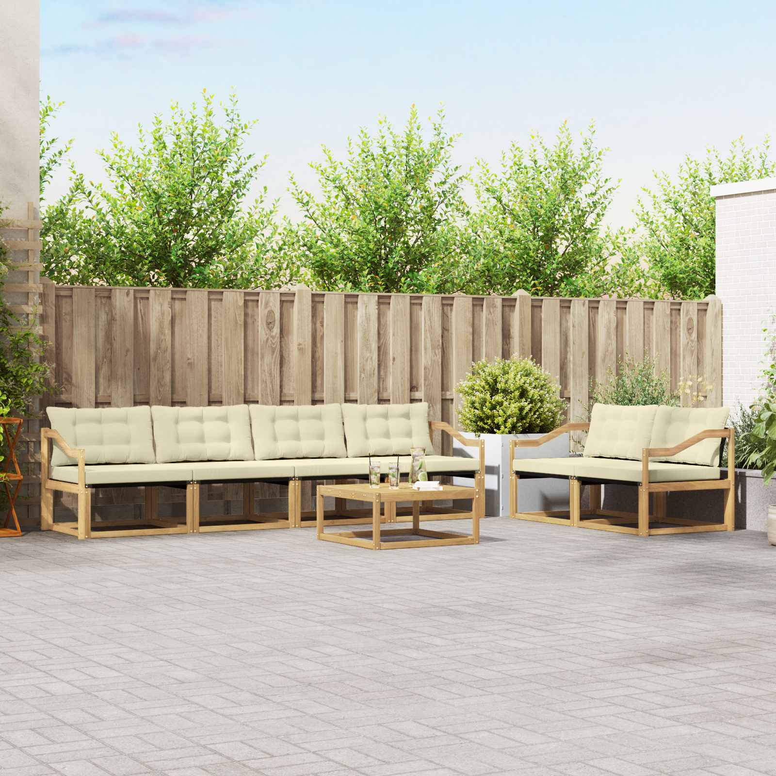 Σειρά Καναπέ Εξωτερικού 7 pcs Λευκό και Κρεμ 79 x 79 x 37 εκ - Pakobazaar