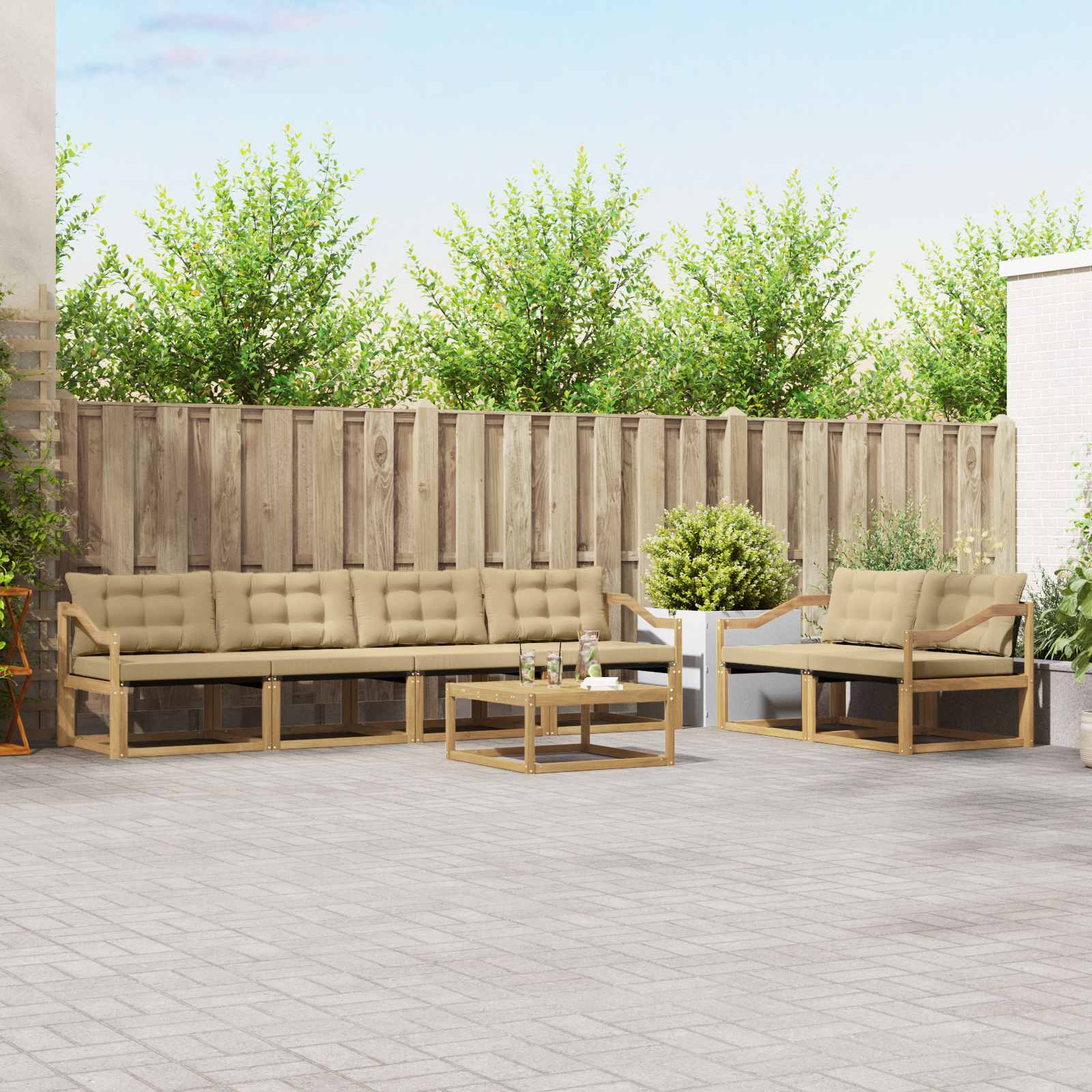 Σειρά Καναπέ Εξωτερικού 7 pcs Λευκό και Μπεζ 79 x 79 x 37 εκ - Pakobazaar