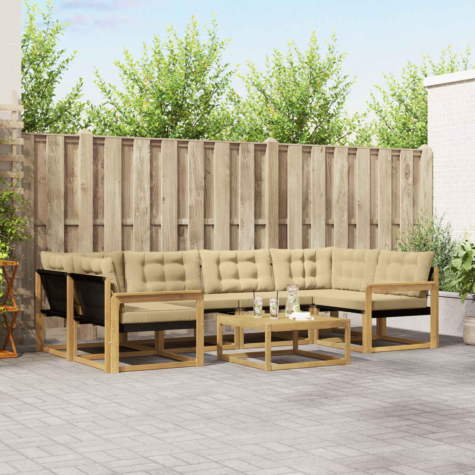 Σειρά Καναπέ Εξωτερικού 7 pcs Λευκό και Μπεζ 79 x 79 x 37 εκ - Pakobazaar