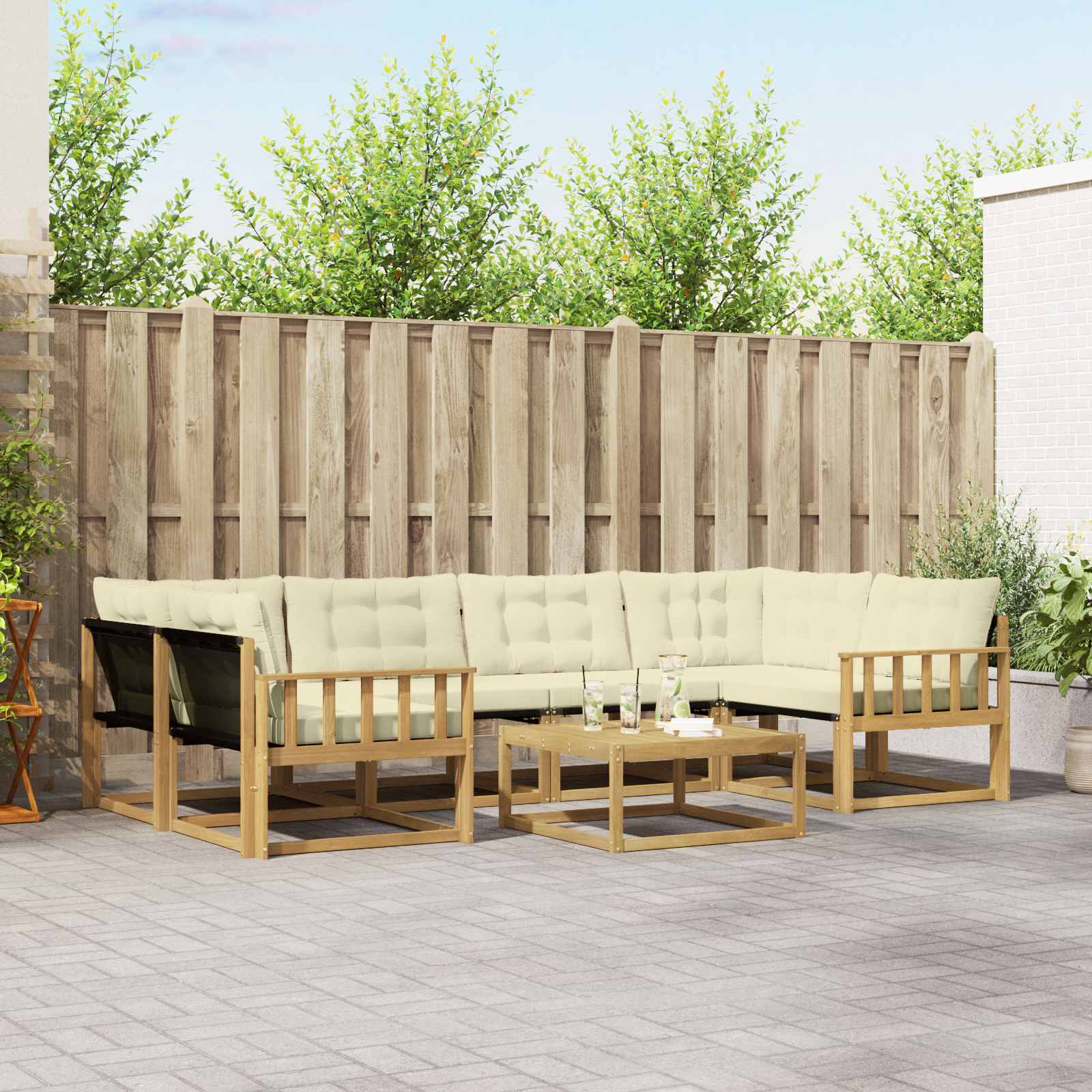 Σειρά Καναπέ Εξωτερικού 7 pcs Λευκό και Κρεμ 79 x 79 x 37 εκ - Pakobazaar
