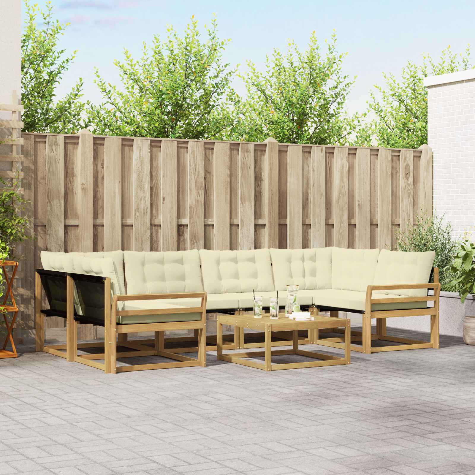 Σειρά Καναπέ Εξωτερικού 7 pcs Λευκό και Κρεμ 79 x 79 x 37 εκ - Pakobazaar