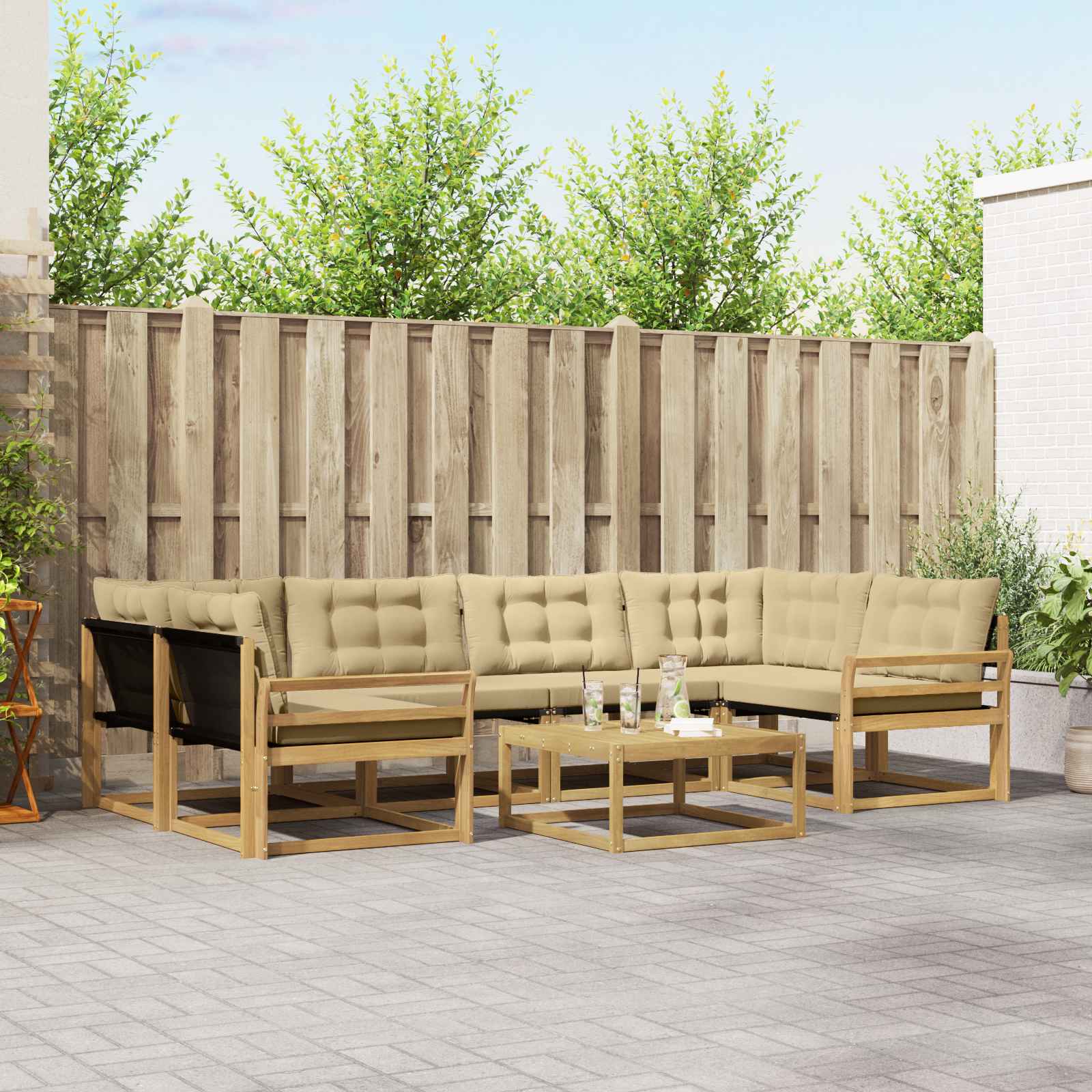Σειρά Καναπέ Εξωτερικού 7 pcs Λευκό και Μπεζ 79 x 79 x 37 εκ - Pakobazaar