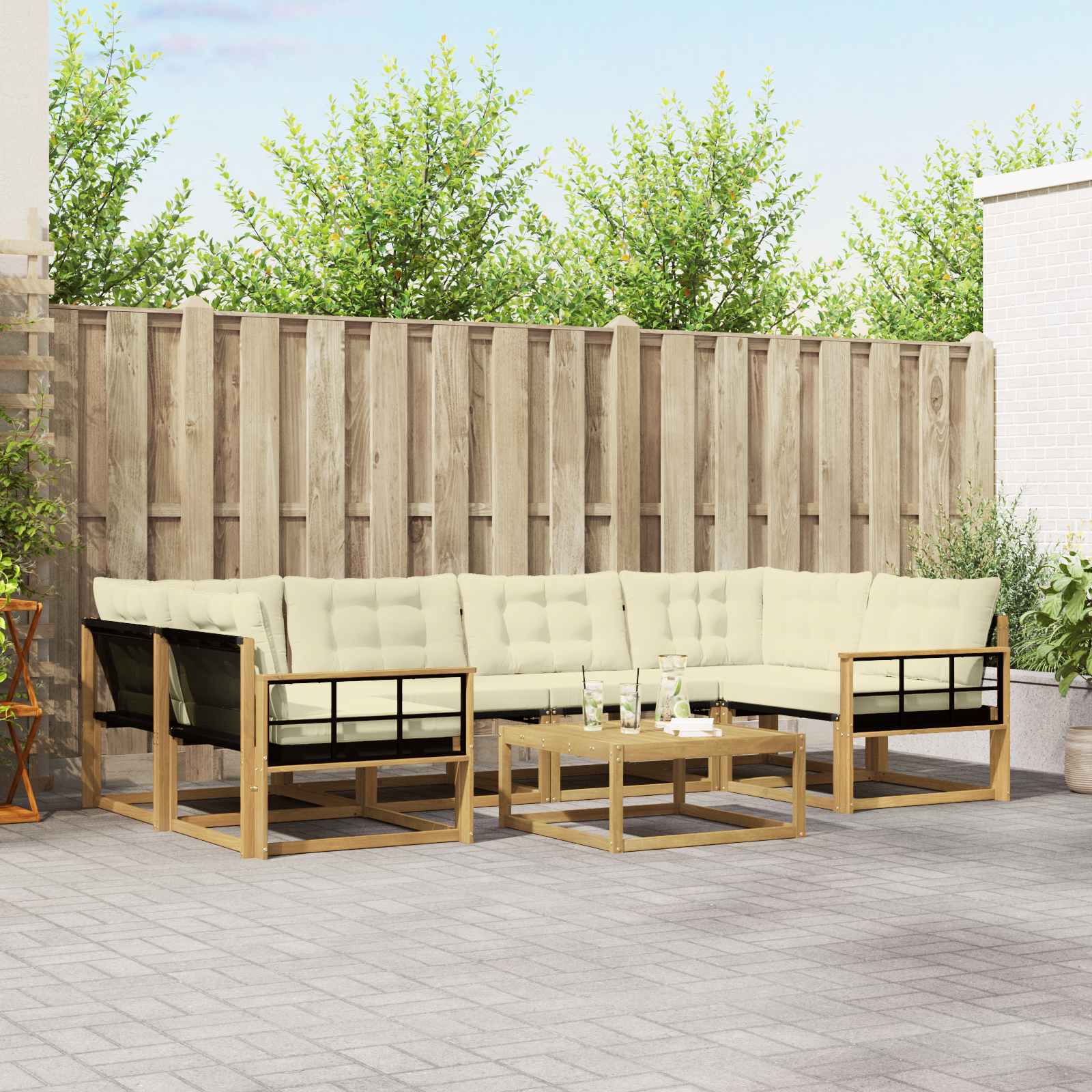 Σειρά Καναπέ Εξωτερικού 7 pcs Λευκό και Κρεμ 79 x 79 x 37 εκ - Pakobazaar