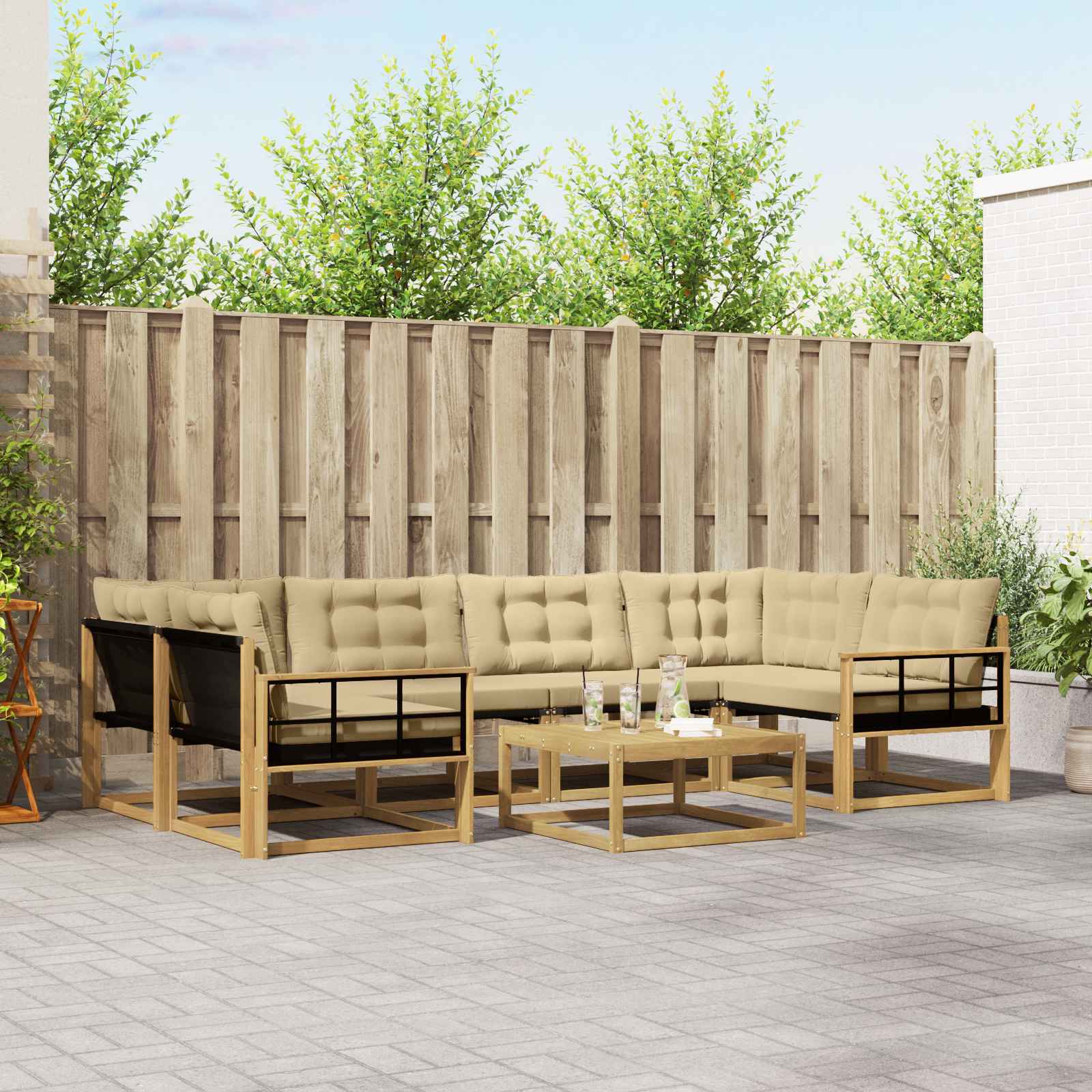 Σειρά Καναπέ Εξωτερικού 7 pcs Λευκό και Μπεζ 79 x 79 x 37 εκ - Pakobazaar