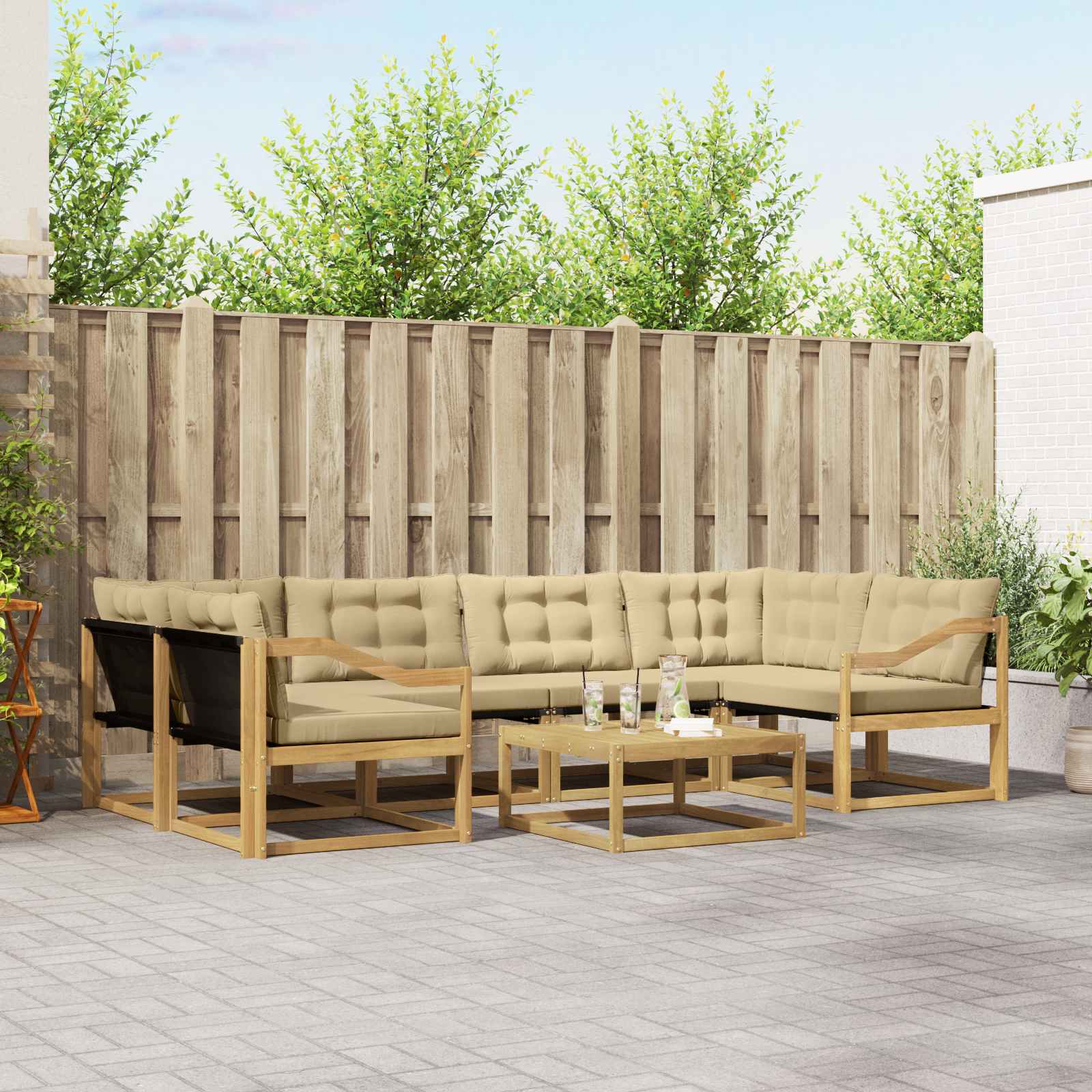 Σειρά Καναπέ Εξωτερικού 7 pcs Λευκό και Μπεζ 79 x 79 x 37 εκ - Pakobazaar