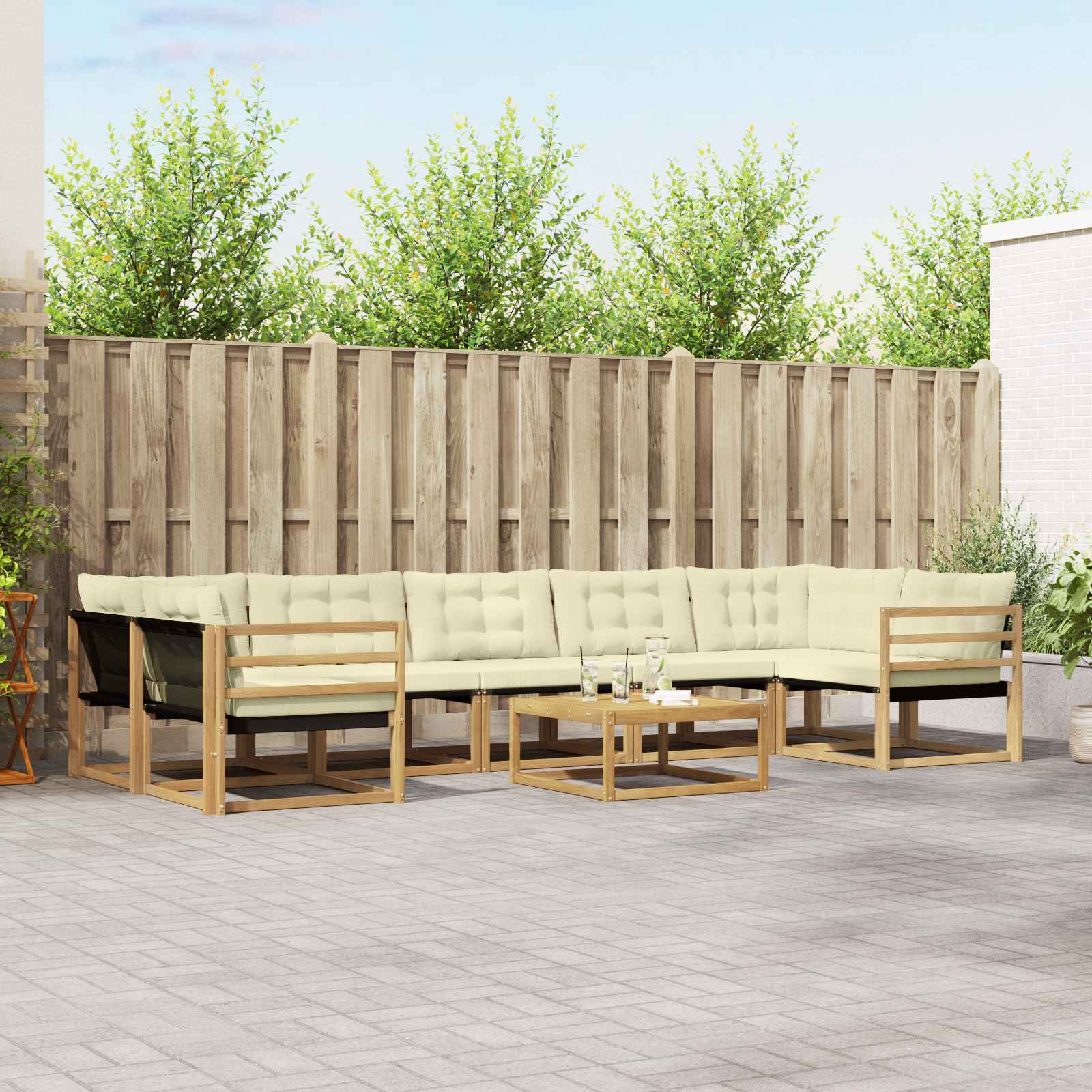 Σειρά Καναπέ Εξωτερικού 8 pcs Λευκό και Κρεμ 79 x 79 x 37 εκ - Pakobazaar
