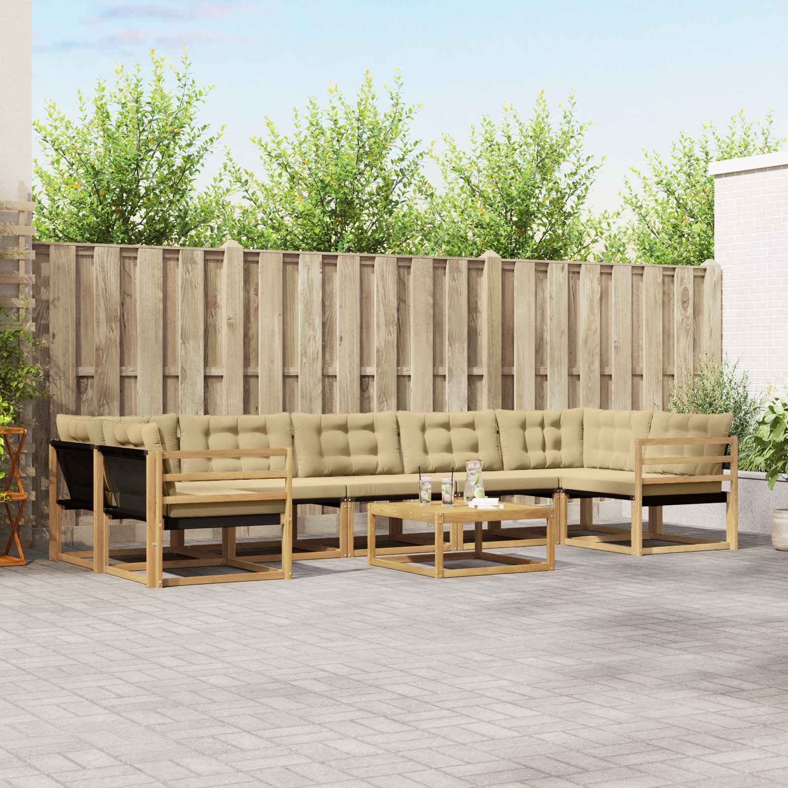 Σειρά Καναπέ Εξωτερικού 8 pcs Λευκό και Μπεζ 79 x 79 x 37 εκ - Pakobazaar