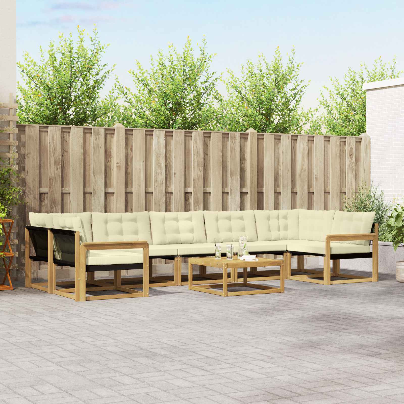 Σειρά Καναπέ Εξωτερικού 8 pcs Λευκό και Κρεμ 79 x 79 x 37 εκ - Pakobazaar