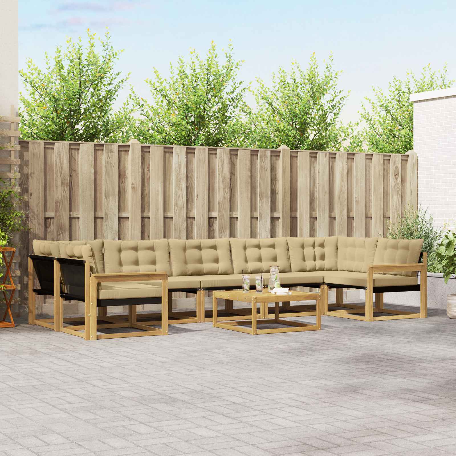 Σειρά Καναπέ Εξωτερικού 8 pcs Λευκό και Μπεζ 79 x 79 x 37 εκ - Pakobazaar