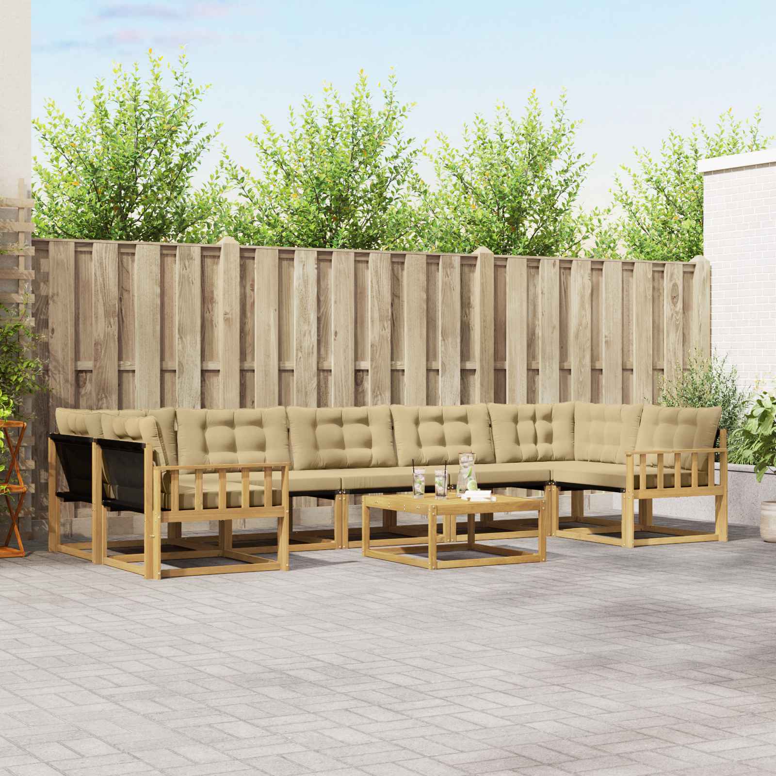Σειρά Καναπέ Εξωτερικού 8 pcs Λευκό και Μπεζ 79 x 79 x 37 εκ - Pakobazaar