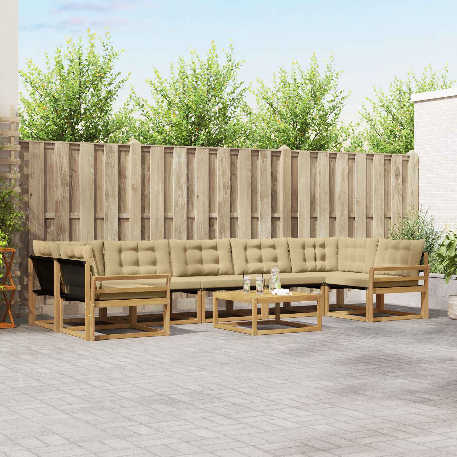 Σειρά Καναπέ Εξωτερικού 8 pcs Λευκό και Μπεζ 79 x 79 x 37 εκ - Pakobazaar
