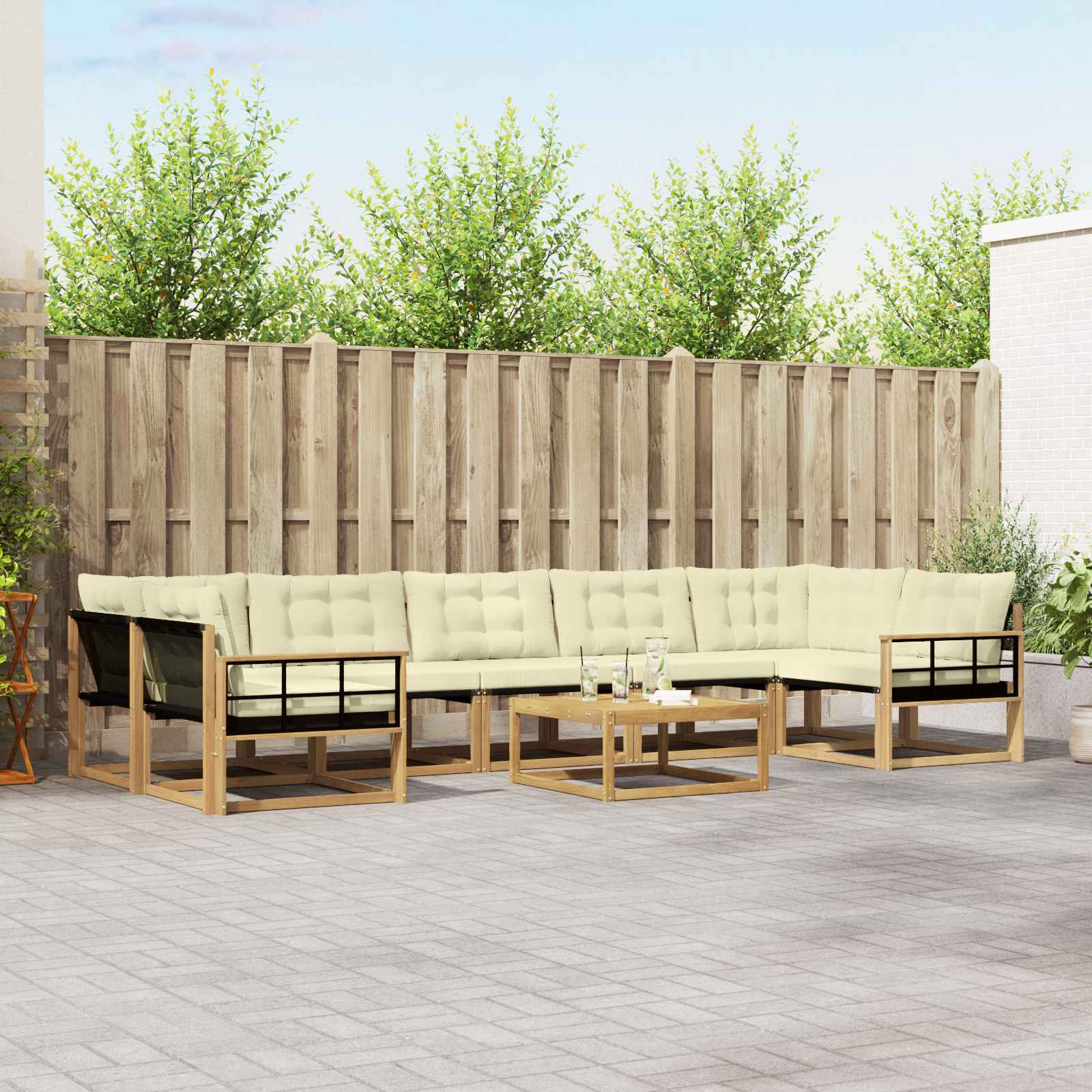 Σειρά Καναπέ Εξωτερικού 8 pcs Λευκό και Κρεμ 79 x 79 x 37 εκ - Pakobazaar