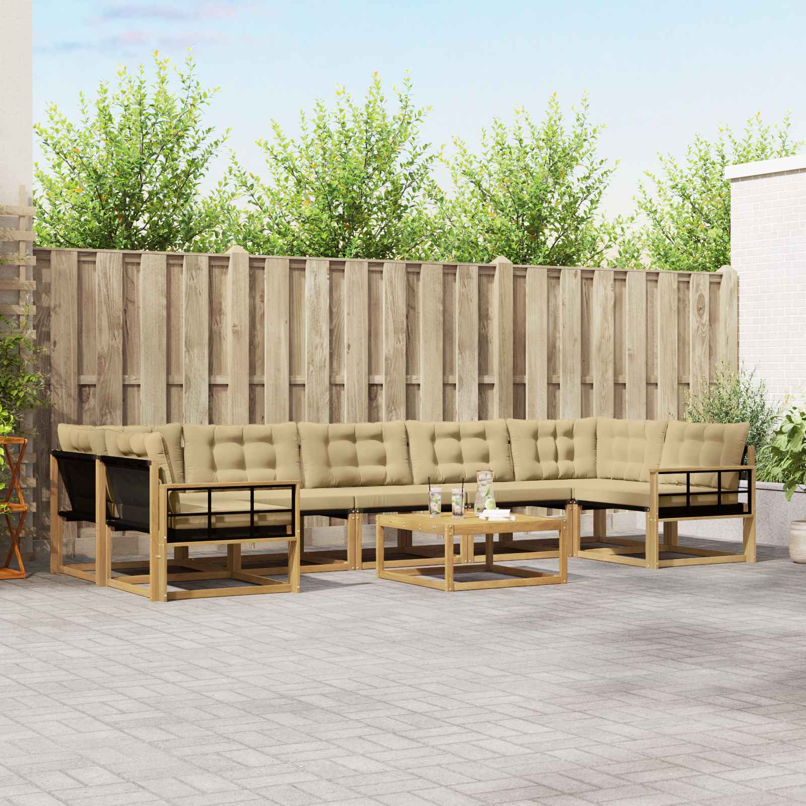 Σειρά Καναπέ Εξωτερικού 8 pcs Λευκό και Μπεζ 79 x 79 x 37 εκ - Pakobazaar