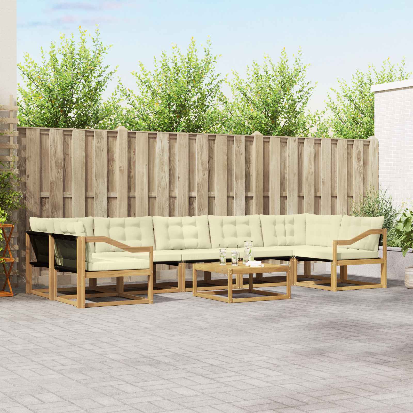 Σειρά Καναπέ Εξωτερικού 8 pcs Λευκό και Κρεμ 79 x 79 x 37 εκ - Pakobazaar