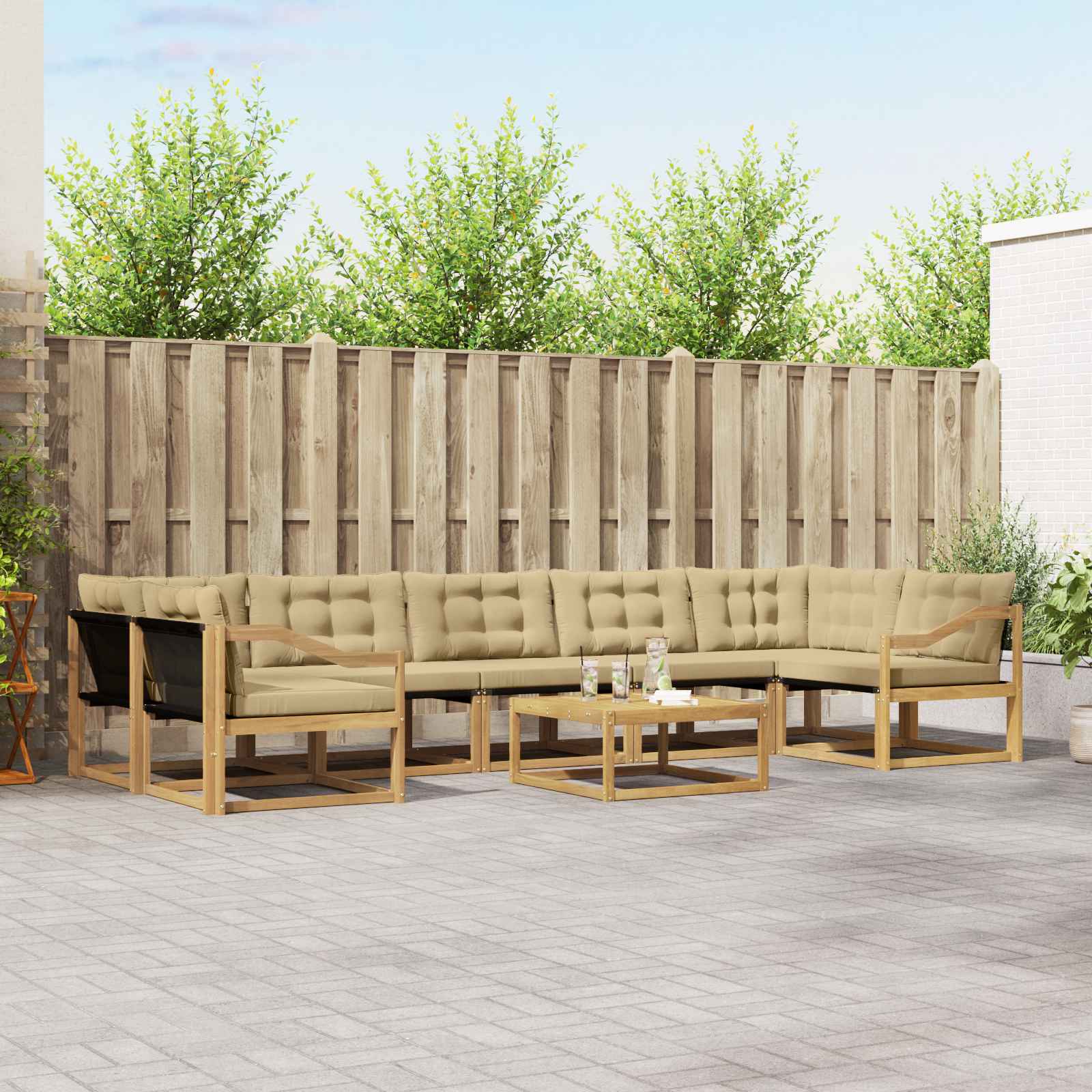 Σειρά Καναπέ Εξωτερικού 8 pcs Λευκό και Μπεζ 79 x 79 x 37 εκ - Pakobazaar